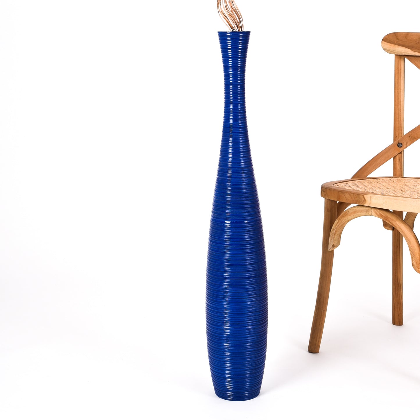 Large Mango Wood Floor Vase – Handcrafted Decorative Highlight from Thailand, blue, 34 inches