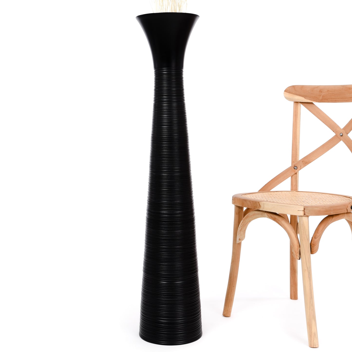 Large Mango Wood Floor Vase – Handcrafted Decorative Highlight from Thailand, black, 41 inches