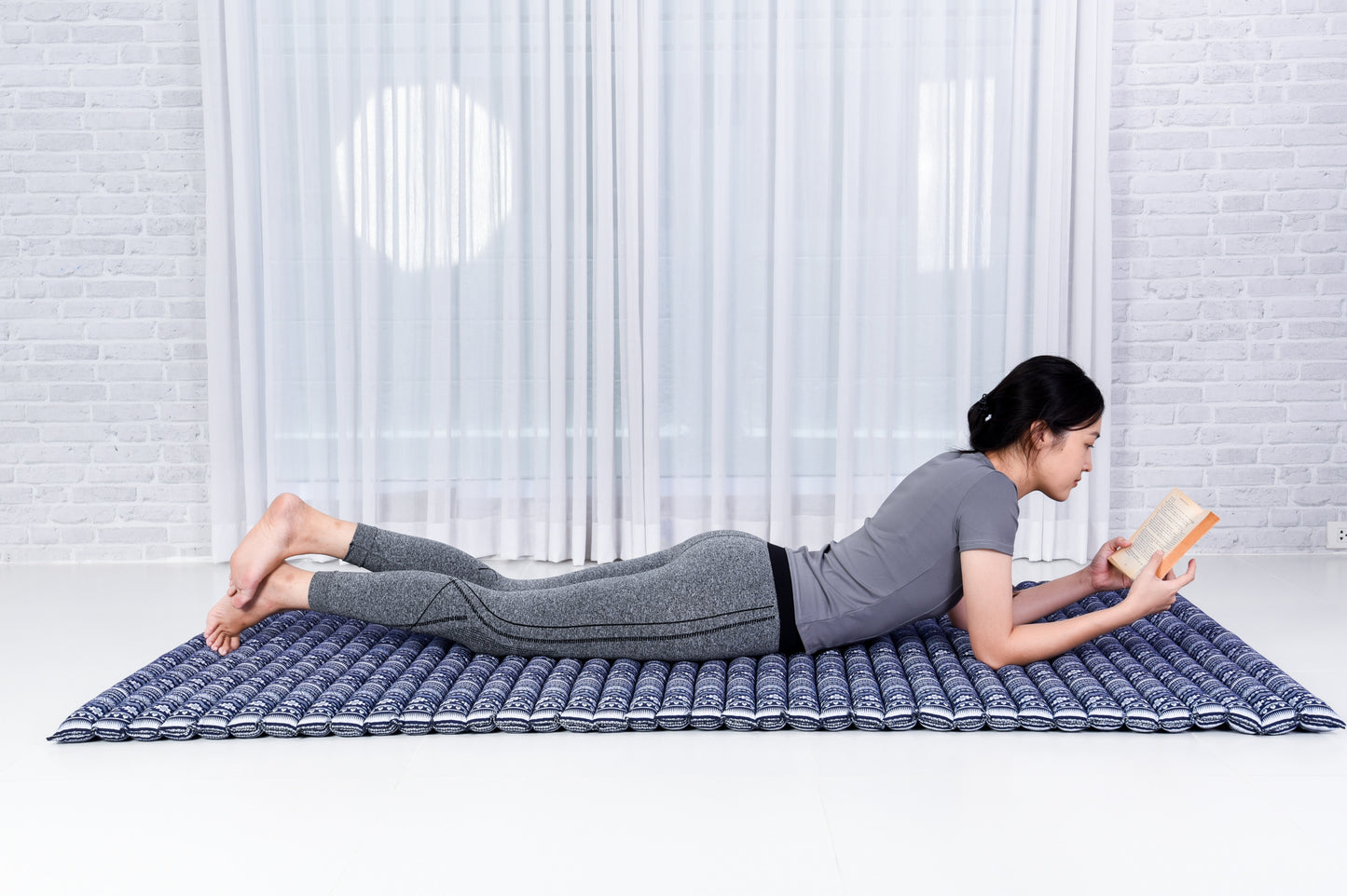 Kapok Roll-Up Mattress – Foldable Sleeping & Relax Mat with Cotton Cover for Home & Outdoor Use, Cbt2 - Dark Blue, L: 75x39