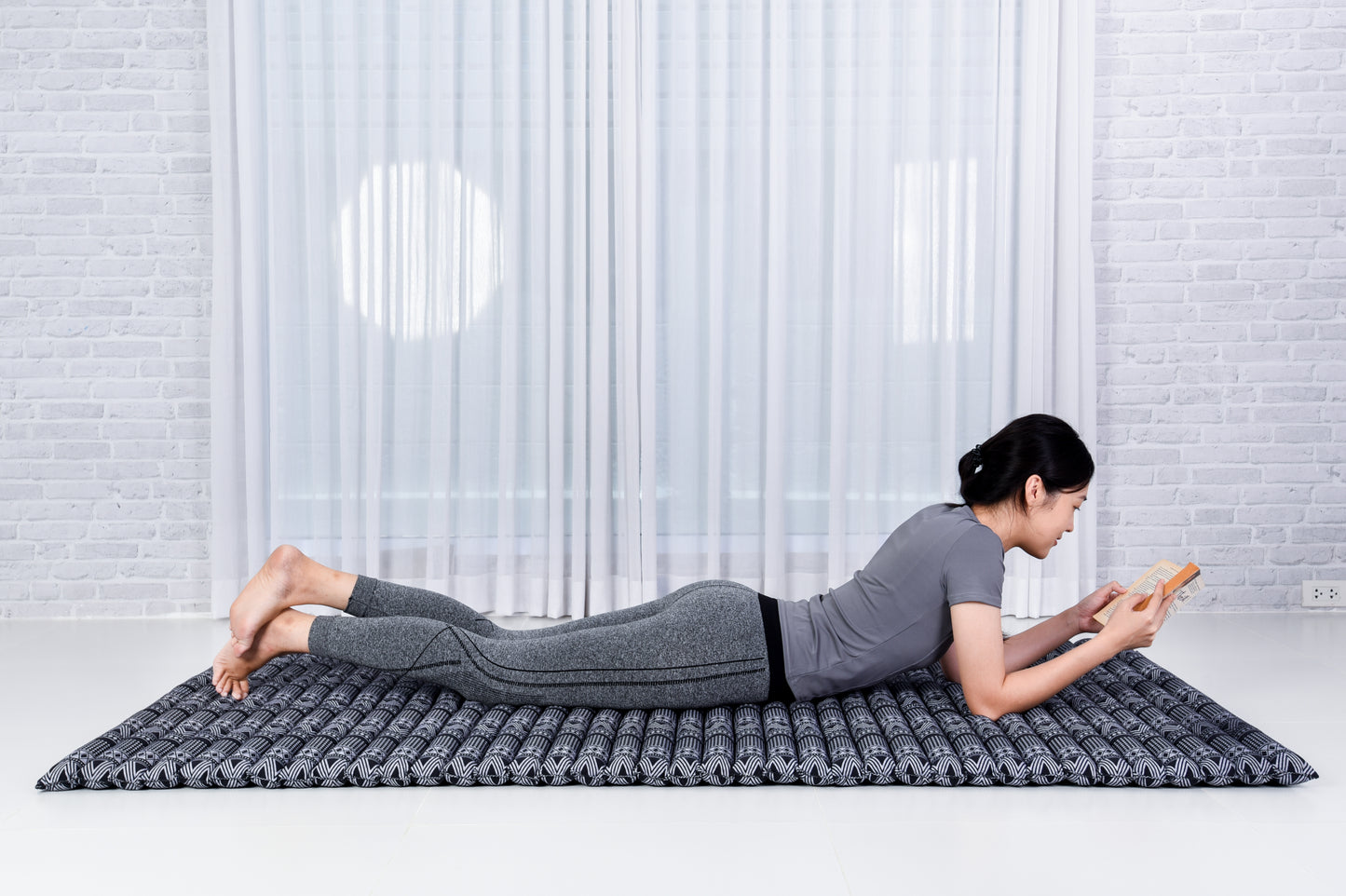 Kapok Roll-Up Mattress – Foldable Sleeping & Relax Mat with Cotton Cover for Home & Outdoor Use, Cbt3 - Black, L: 75x39