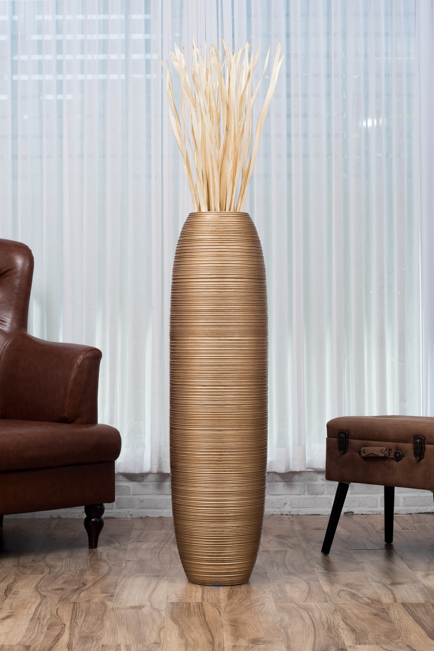 Large Mango Wood Floor Vase – Handcrafted Decorative Highlight from Thailand, gold, 41 inches