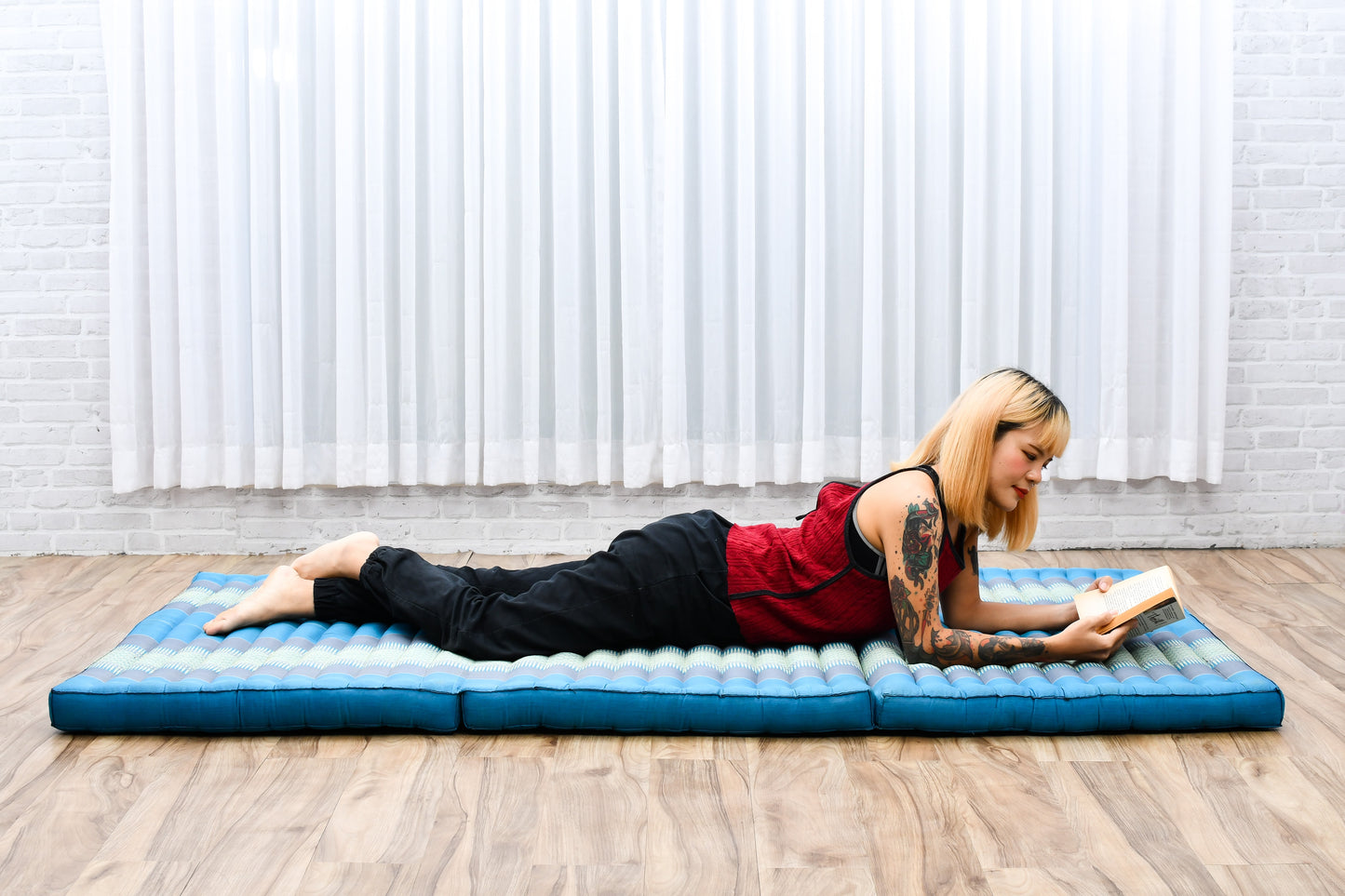 Kapok Folding Mattress – Thick Cotton Padded Guest Bed for Home, Sleeping & Mindfulness Corner, Sf22 - Blue, L: 79x39