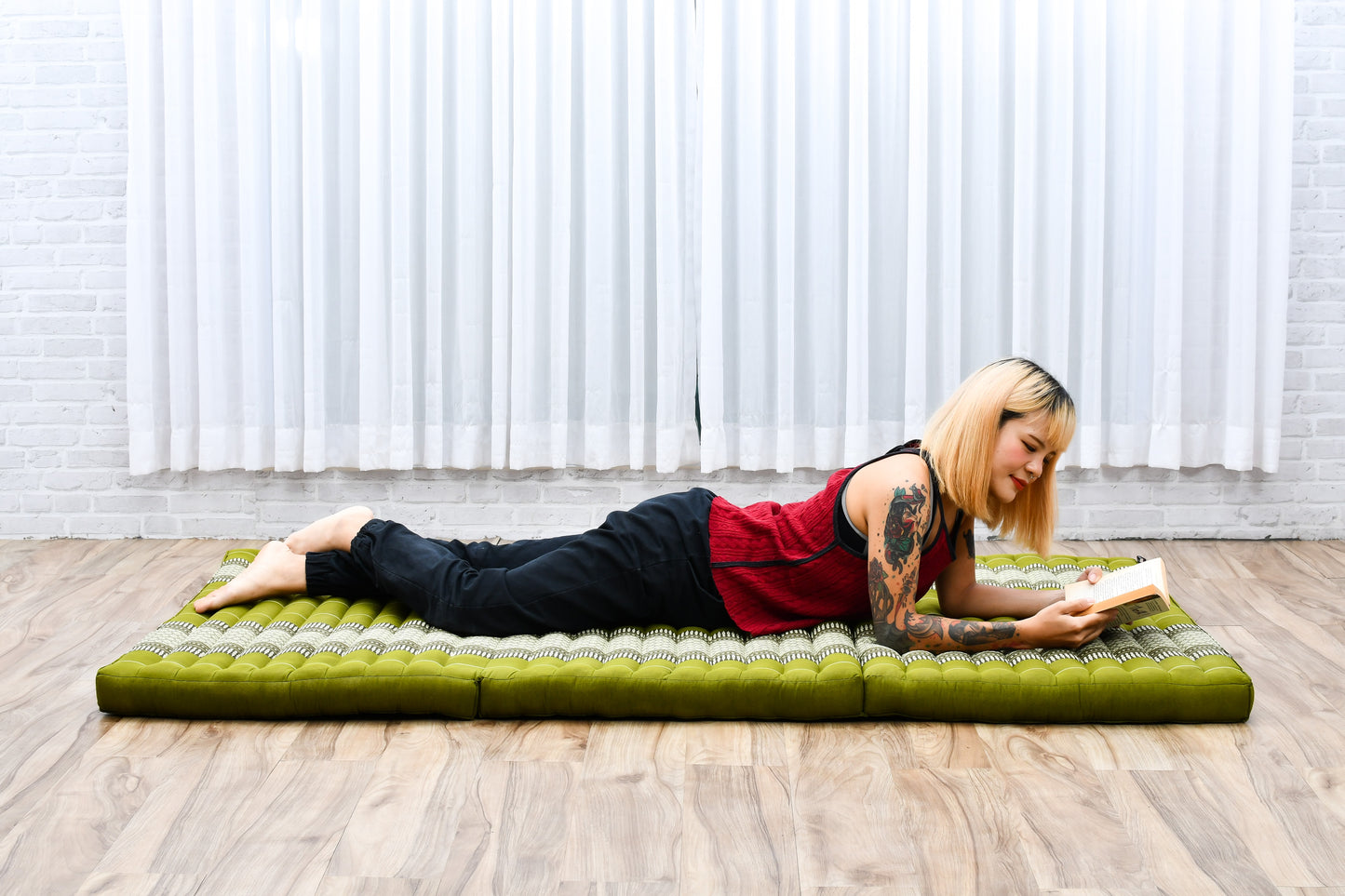 Kapok Folding Mattress – Thick Cotton Padded Guest Bed for Home, Sleeping & Mindfulness Corner, Sf17 - Green, L: 79x39