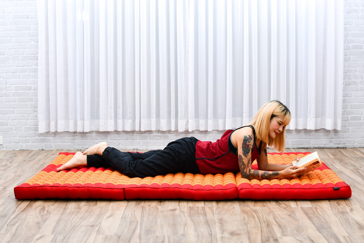 Kapok Folding Mattress – Thick Cotton Padded Guest Bed for Home, Sleeping & Mindfulness Corner, Sf02 - Orange, L: 79x39