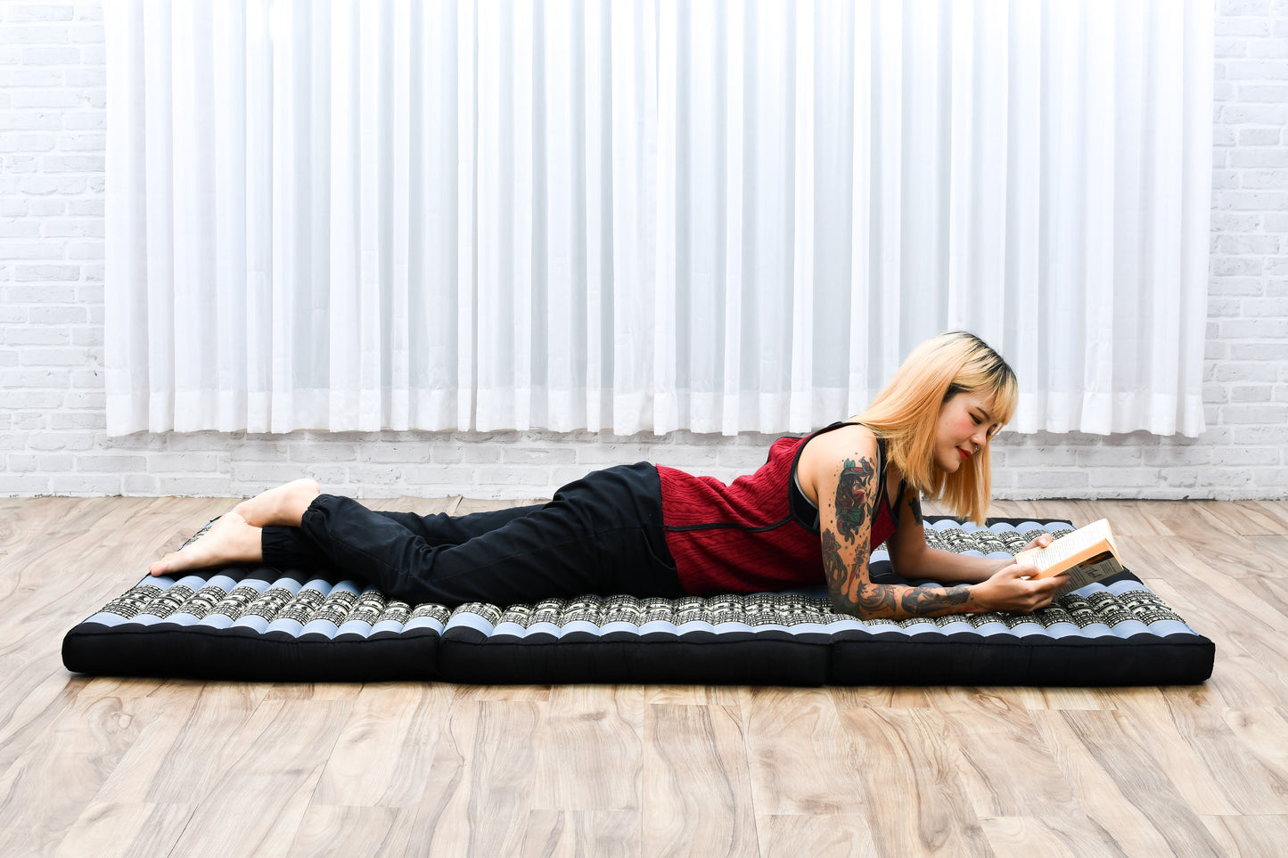 Kapok Folding Mattress – Thick Cotton Padded Guest Bed for Home, Sleeping & Mindfulness Corner, Sf15 - Blue, L: 79x39