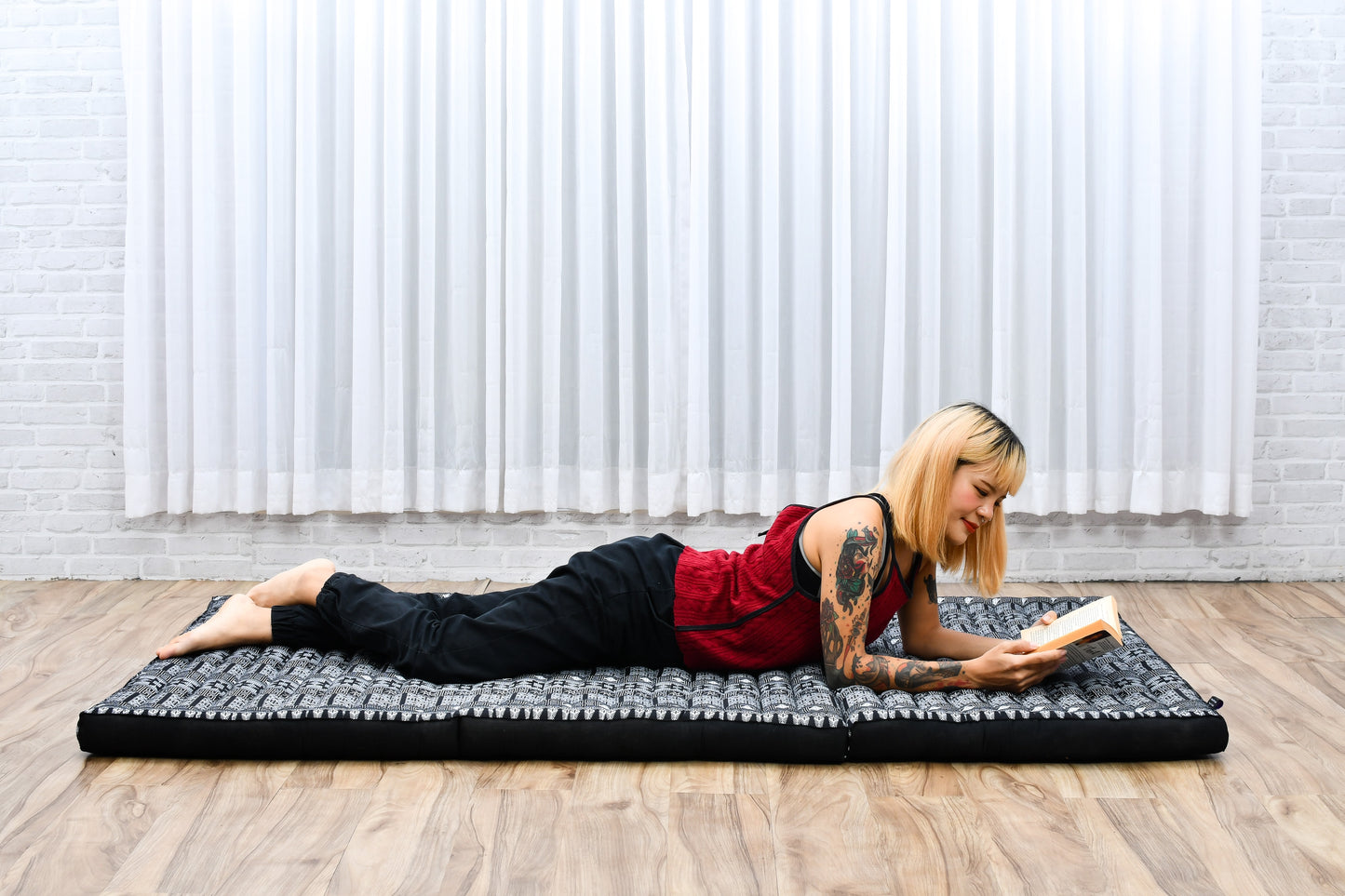 Kapok Folding Mattress – Thick Cotton Padded Guest Bed for Home, Sleeping & Mindfulness Corner, Cbt4 - Black, L: 79x39