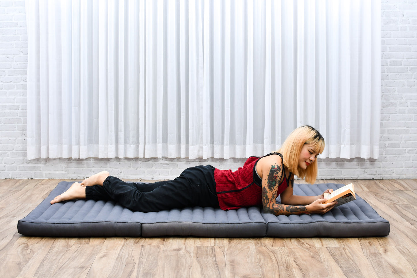Kapok Folding Mattress – Thick Cotton Padded Guest Bed for Home, Sleeping & Mindfulness Corner, Cl13 - Grey, L: 79x39