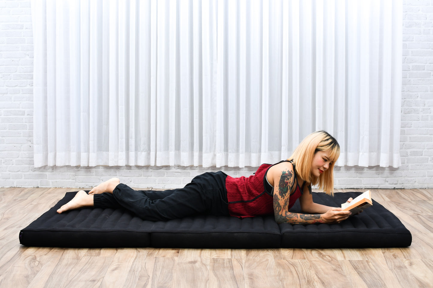Kapok Folding Mattress – Thick Cotton Padded Guest Bed for Home, Sleeping & Mindfulness Corner, Cl02 - Black, L: 79x39