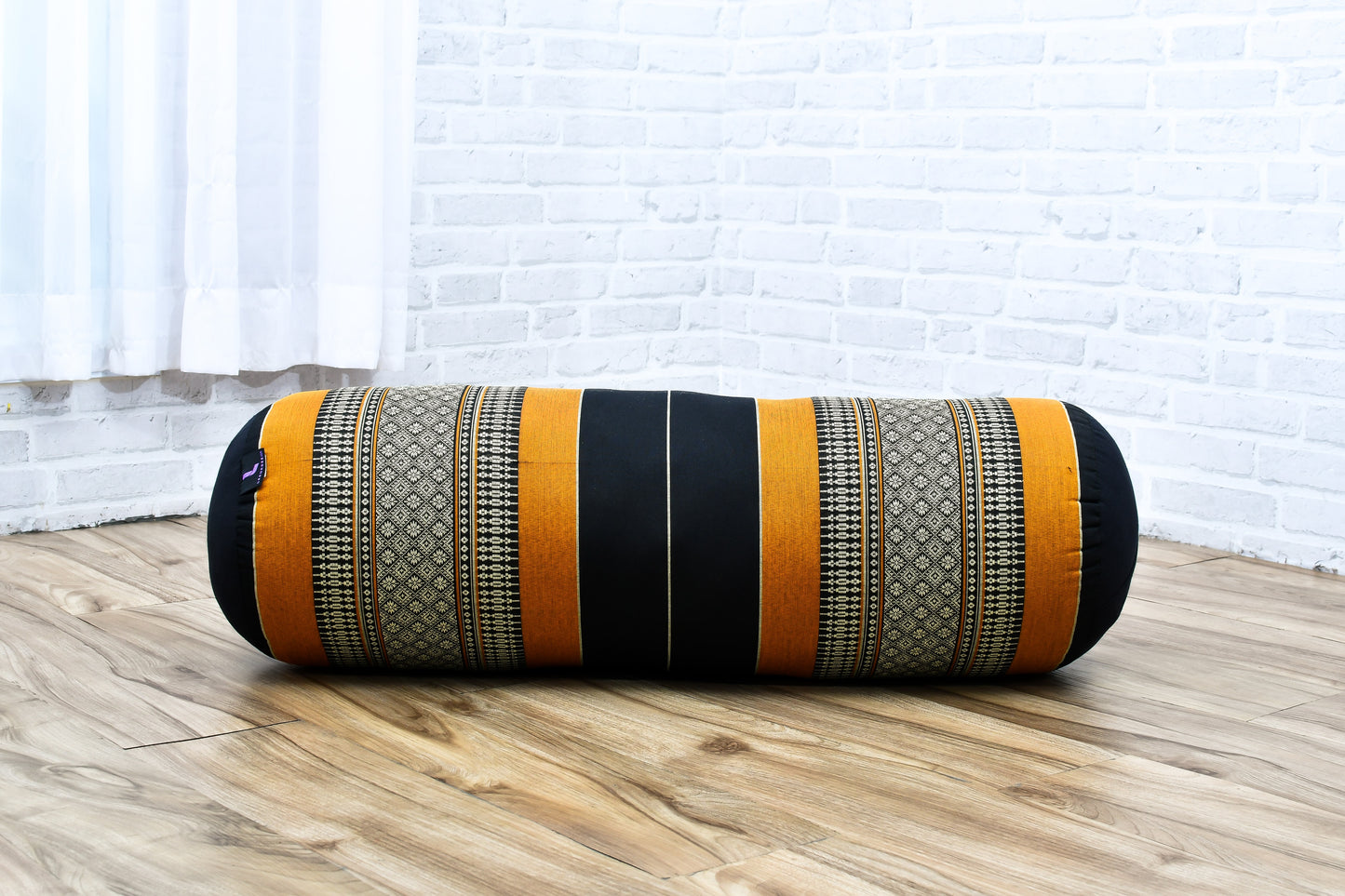 Large Yoga Bolster – Kapok-Filled Meditation Cushion with Cotton Cover, Sf03 - Black, Orange