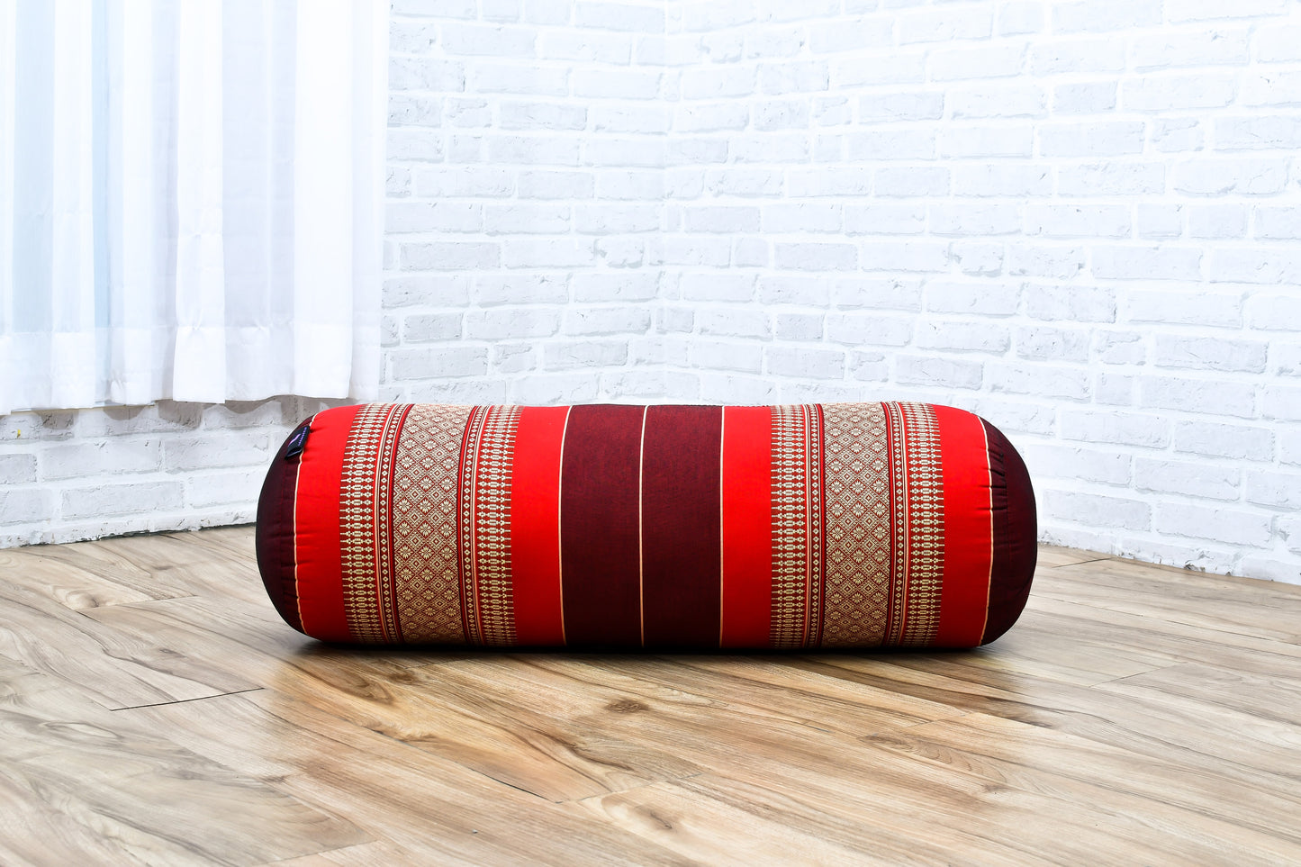Large Yoga Bolster – Kapok-Filled Meditation Cushion with Cotton Cover, Sf24 - Red, Brown