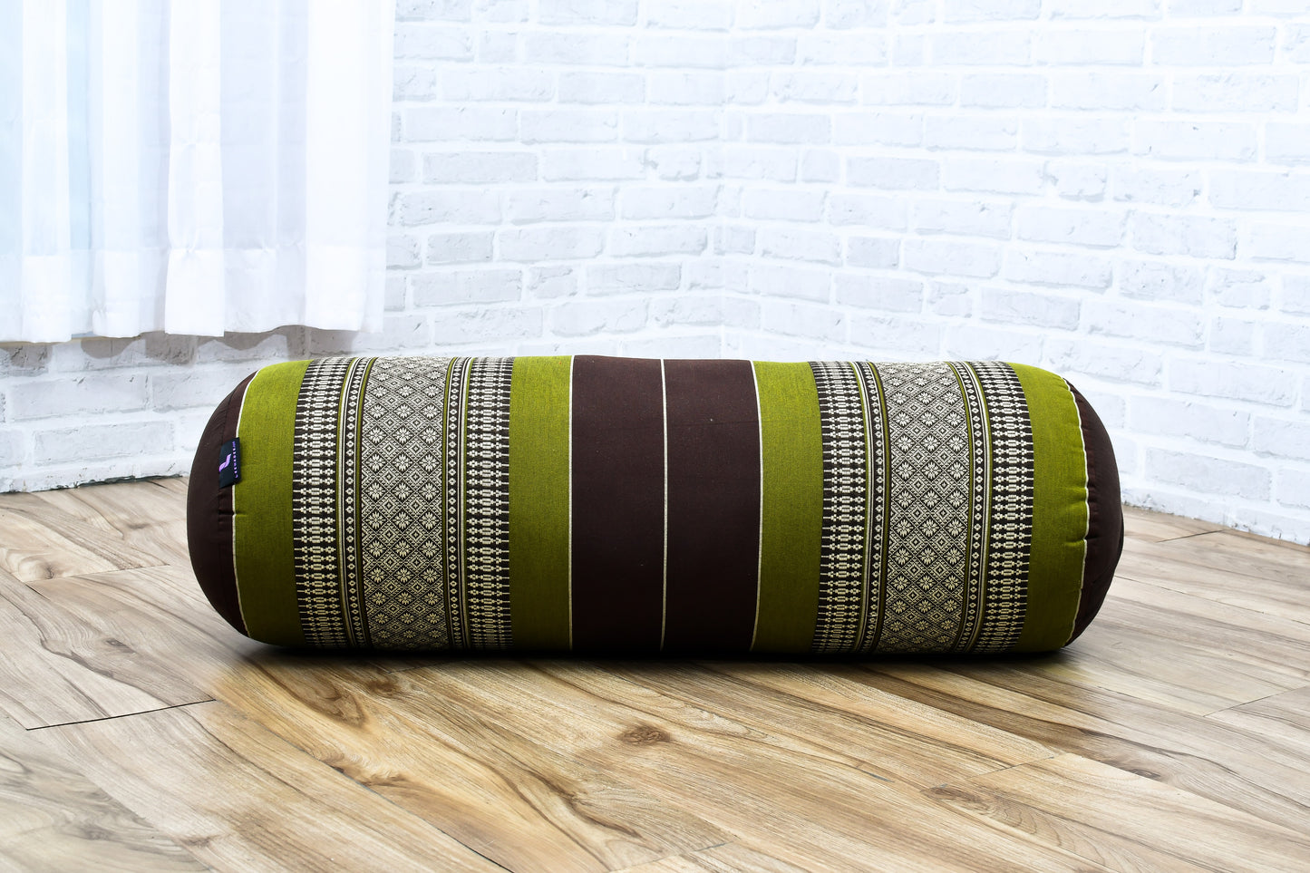 Large Yoga Bolster – Kapok-Filled Meditation Cushion with Cotton Cover, Sf20 - Brown, Green