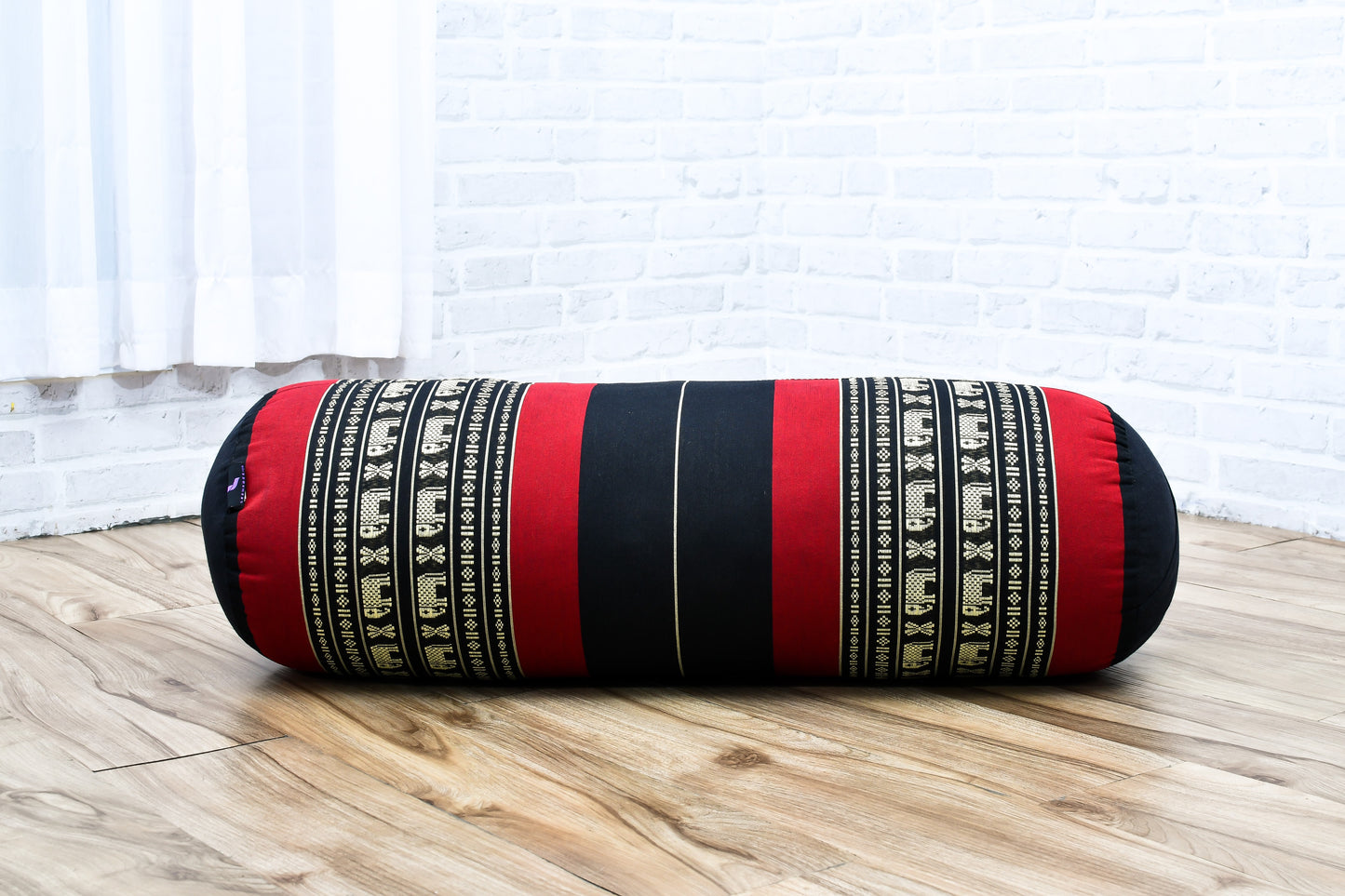Large Yoga Bolster – Kapok-Filled Meditation Cushion with Cotton Cover, Sf13 - Red, Black