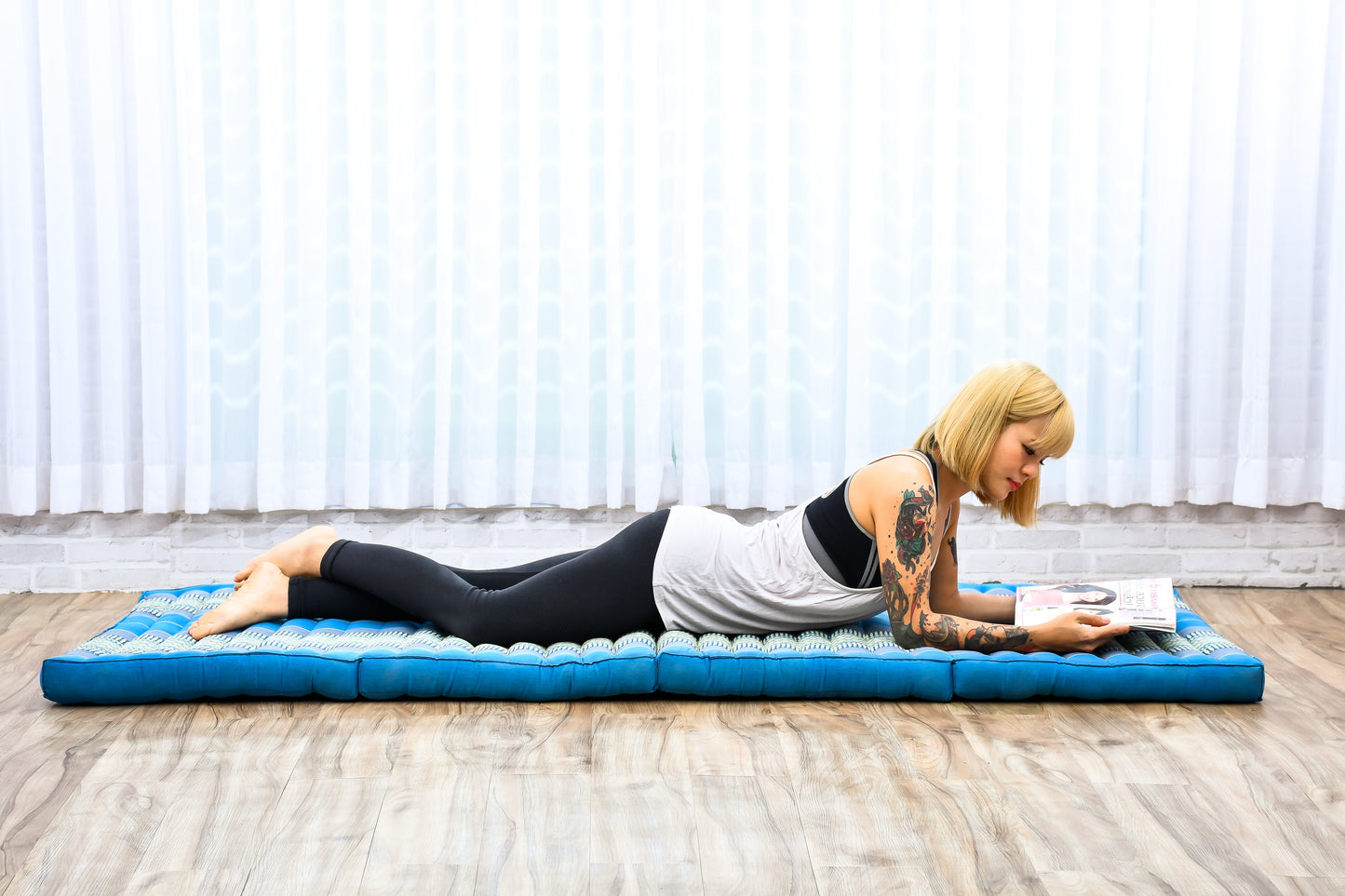 Kapok Folding Mattress – Thick Cotton Padded Guest Bed for Home, Sleeping & Mindfulness Corner, Sf22 - Blue, M: 79x28