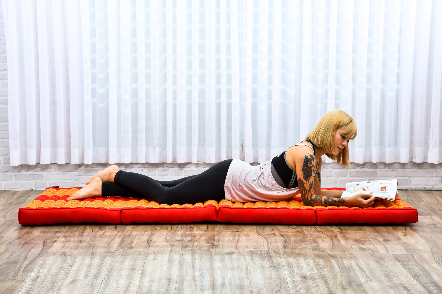Kapok Folding Mattress – Thick Cotton Padded Guest Bed for Home, Sleeping & Mindfulness Corner, Sf02 - Orange, M: 79x28
