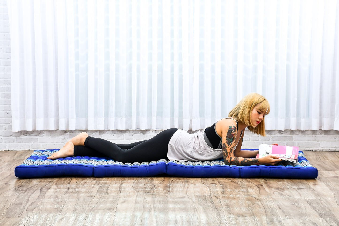 Kapok Folding Mattress – Thick Cotton Padded Guest Bed for Home, Sleeping & Mindfulness Corner, Sf28 - Blue, M: 79x28