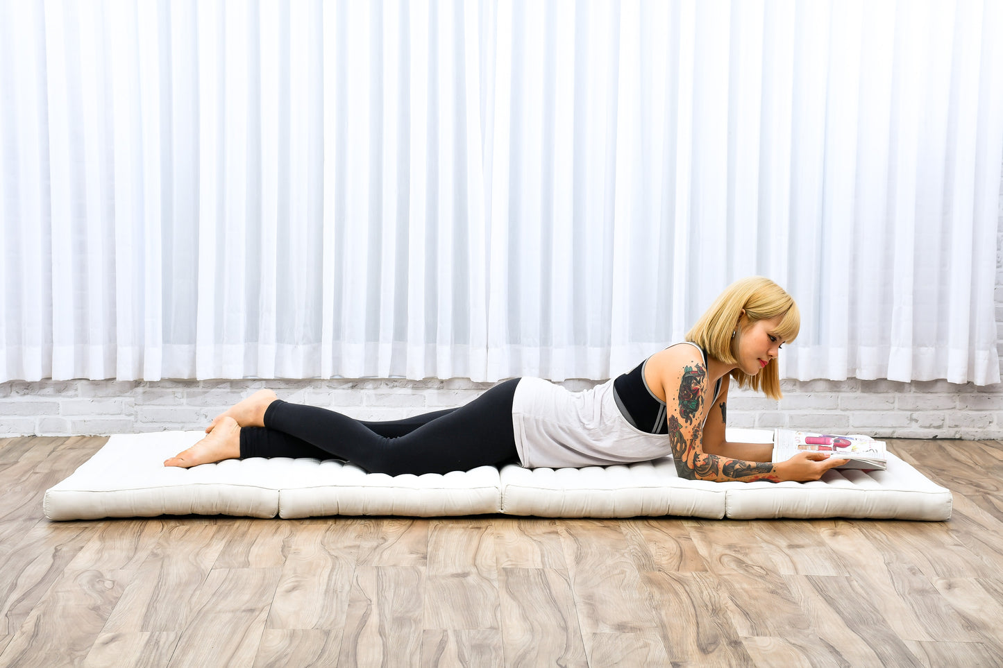 Kapok Folding Mattress – Thick Cotton Padded Guest Bed for Home, Sleeping & Mindfulness Corner, Cl01 - Ecru, M: 79x28