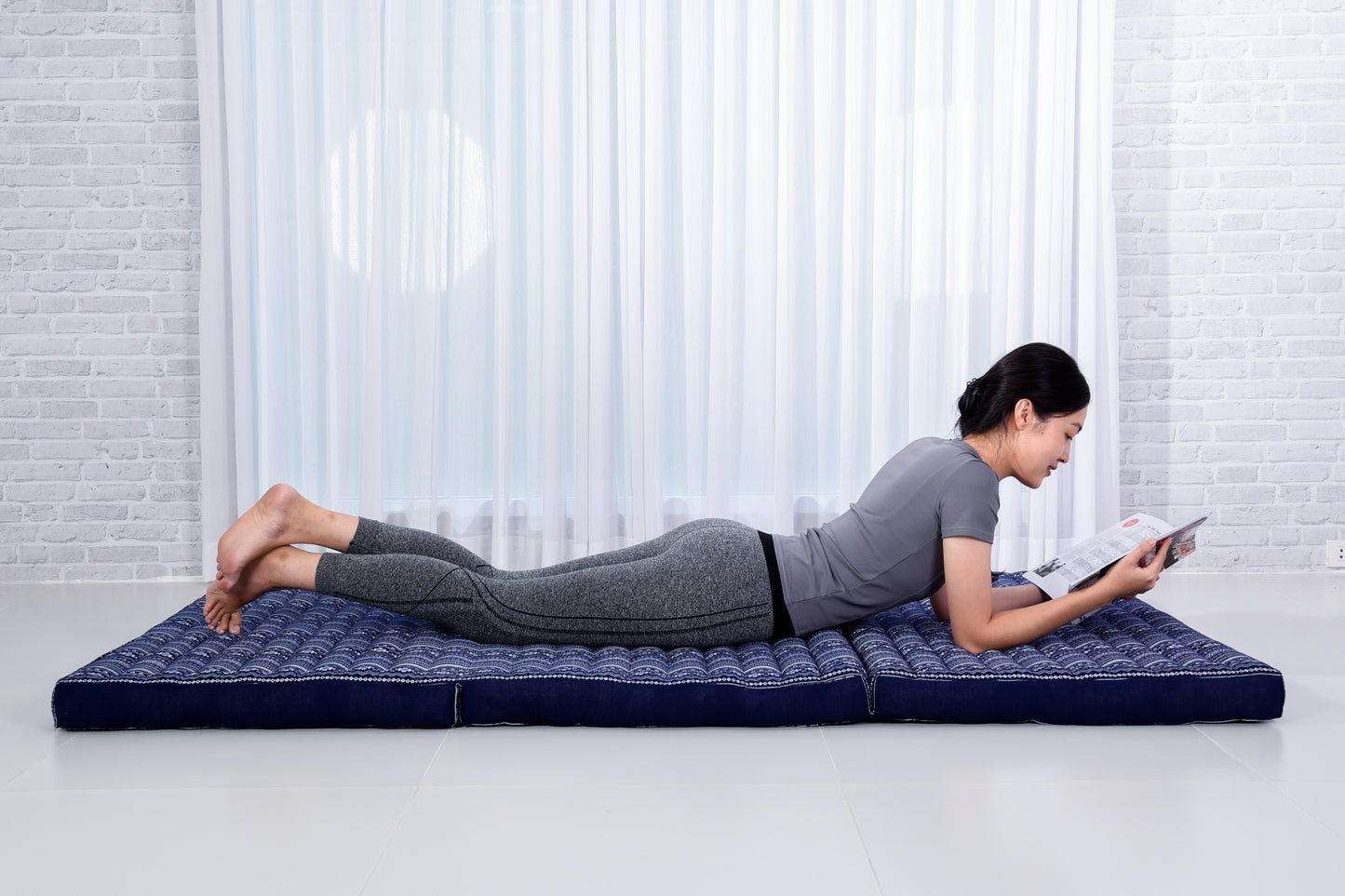 Kapok Folding Mattress – Thick Cotton Padded Guest Bed for Home, Sleeping & Mindfulness Corner, Cbt2 - Dark Blue, L: 79x39