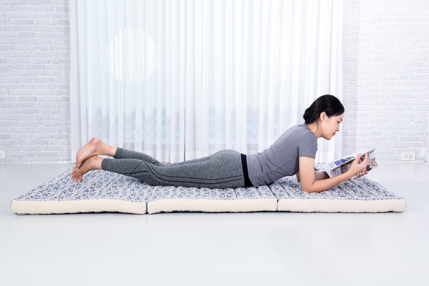 Kapok Folding Mattress – Thick Cotton Padded Guest Bed for Home, Sleeping & Mindfulness Corner, El1 - Blue, L: 79x39