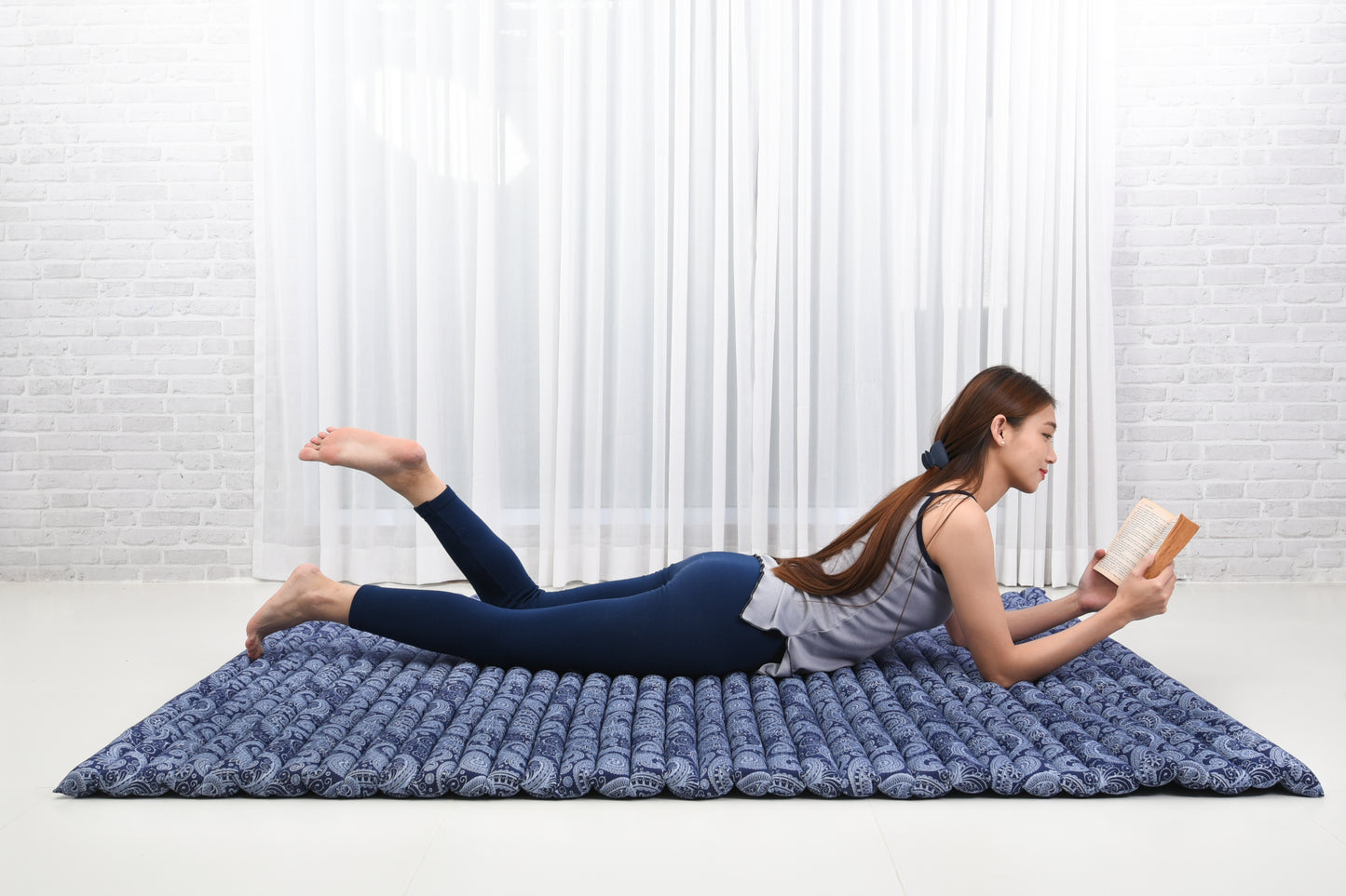 Kapok Roll-Up Mattress – Foldable Sleeping & Relax Mat with Cotton Cover for Home & Outdoor Use, Cbt1 - Blue, XL: 75x57
