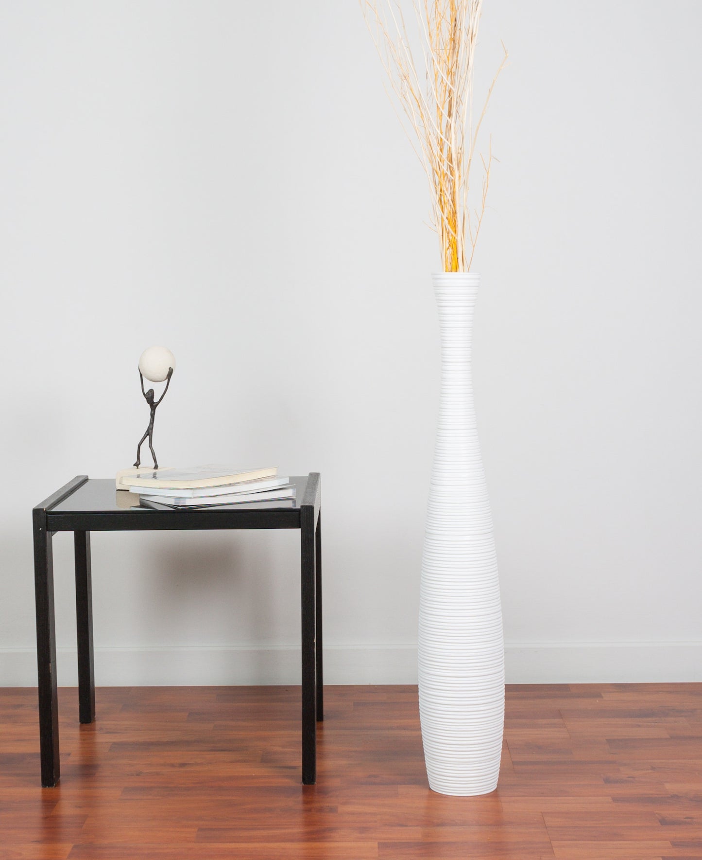 Large Mango Wood Floor Vase – Handcrafted Decorative Highlight from Thailand, white, 26 inches