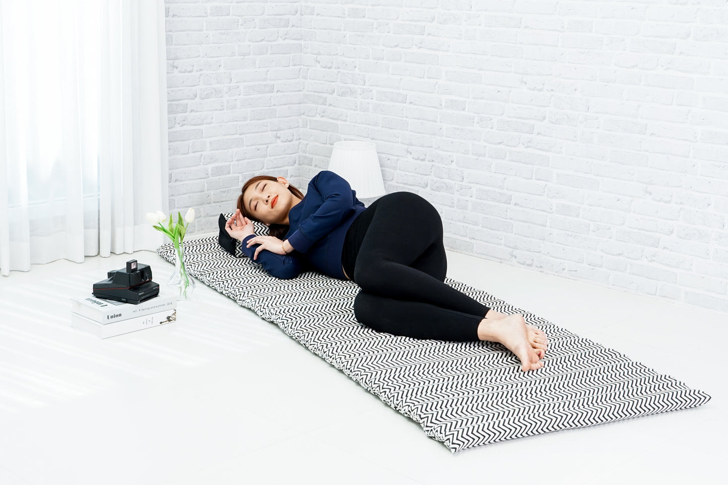 Kapok Roll-Up Mattress – Foldable Sleeping & Relax Mat with Cotton Cover for Home & Outdoor Use, Cbt5 - Black, M: 75x28