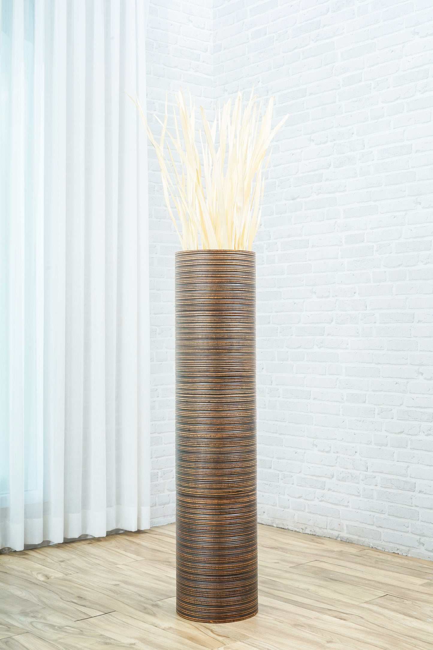 Large Mango Wood Floor Vase – Handcrafted Decorative Highlight from Thailand, brown, 41 inches