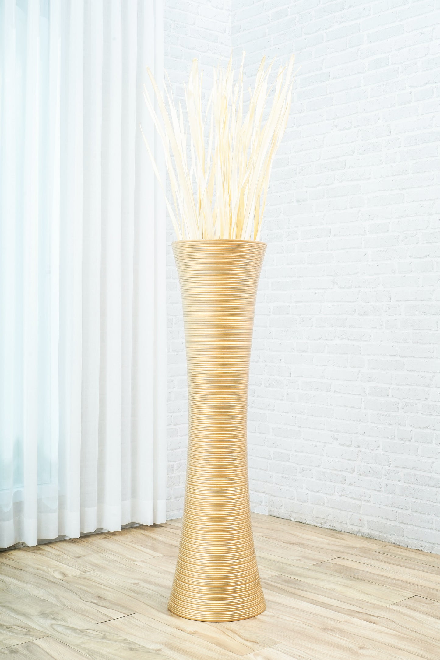 Large Mango Wood Floor Vase – Handcrafted Decorative Highlight from Thailand, gold, 41 inches