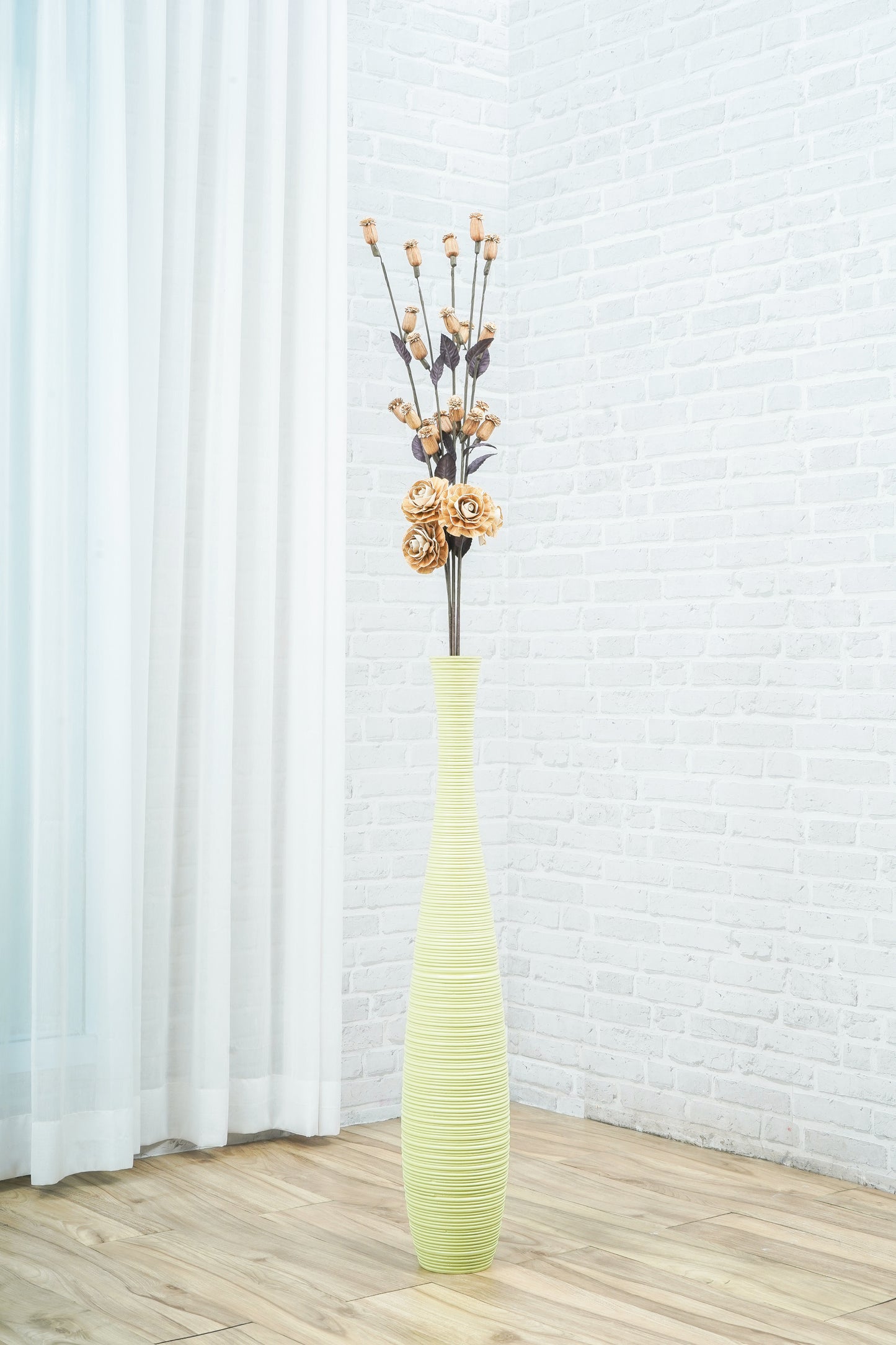 Large Mango Wood Floor Vase – Handcrafted Decorative Highlight from Thailand, green, 34 inches