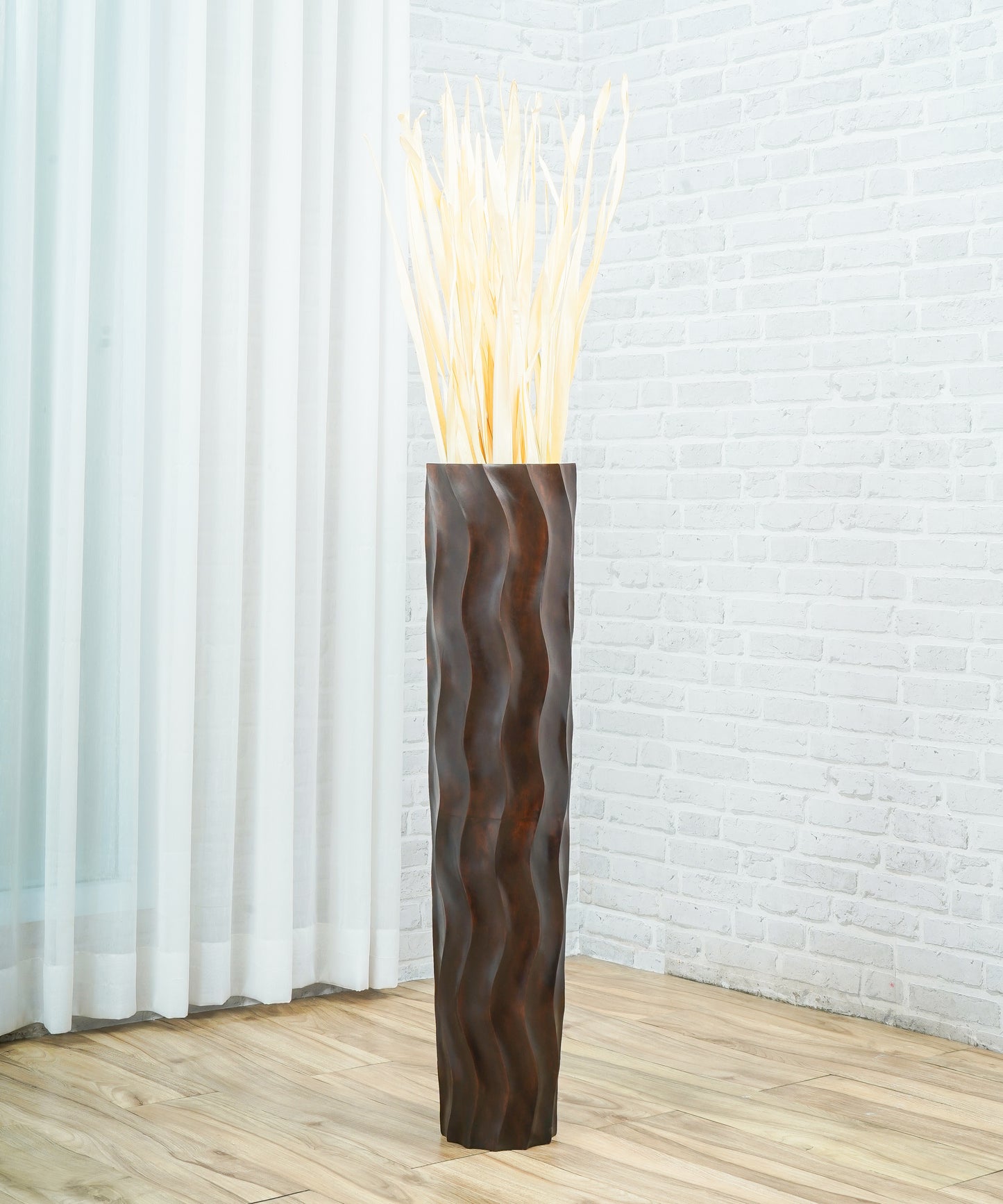 Large Mango Wood Floor Vase – Handcrafted Decorative Highlight from Thailand, brown, 34 inches