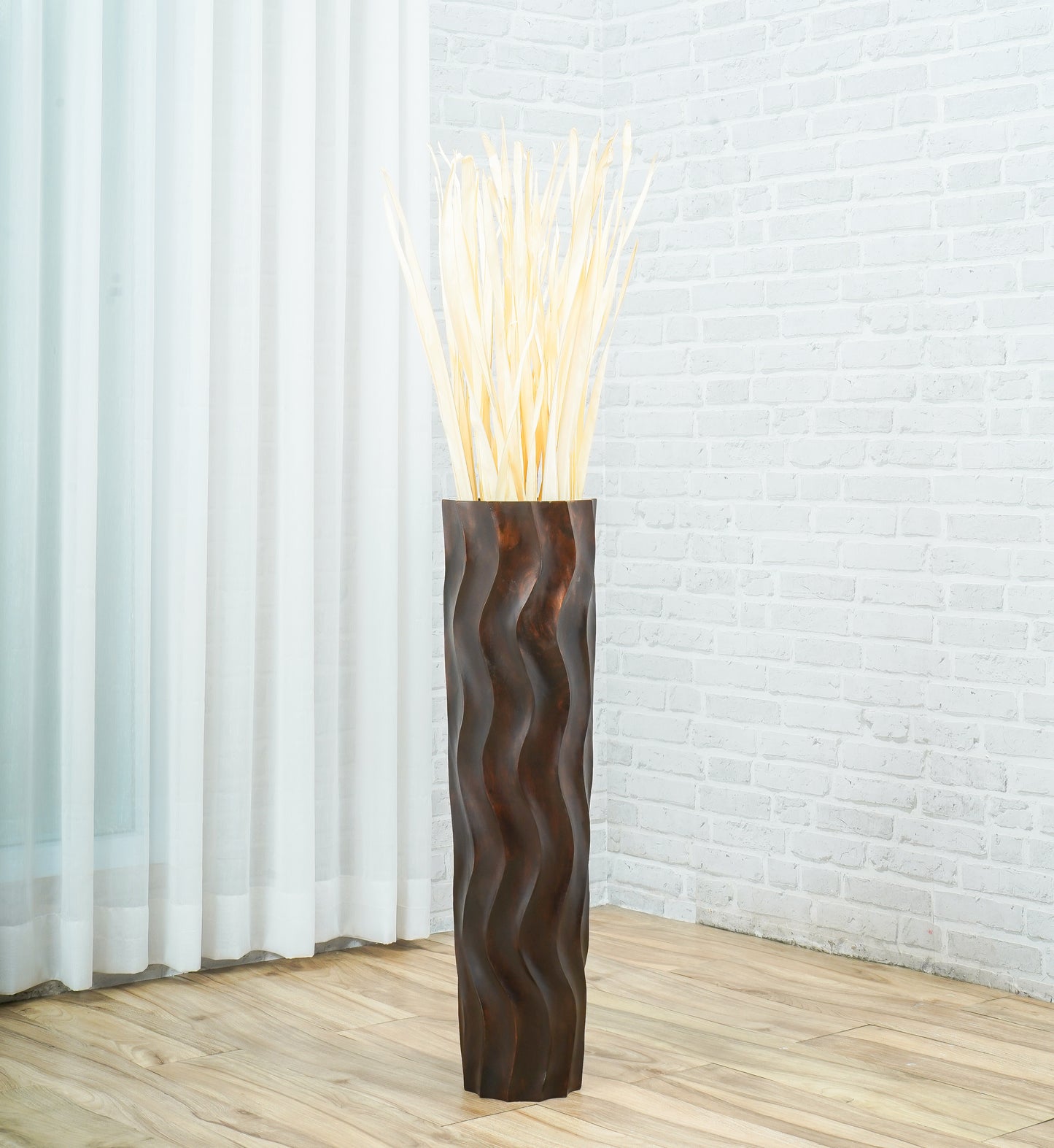 Large Mango Wood Floor Vase – Handcrafted Decorative Highlight from Thailand, brown, 26 inches