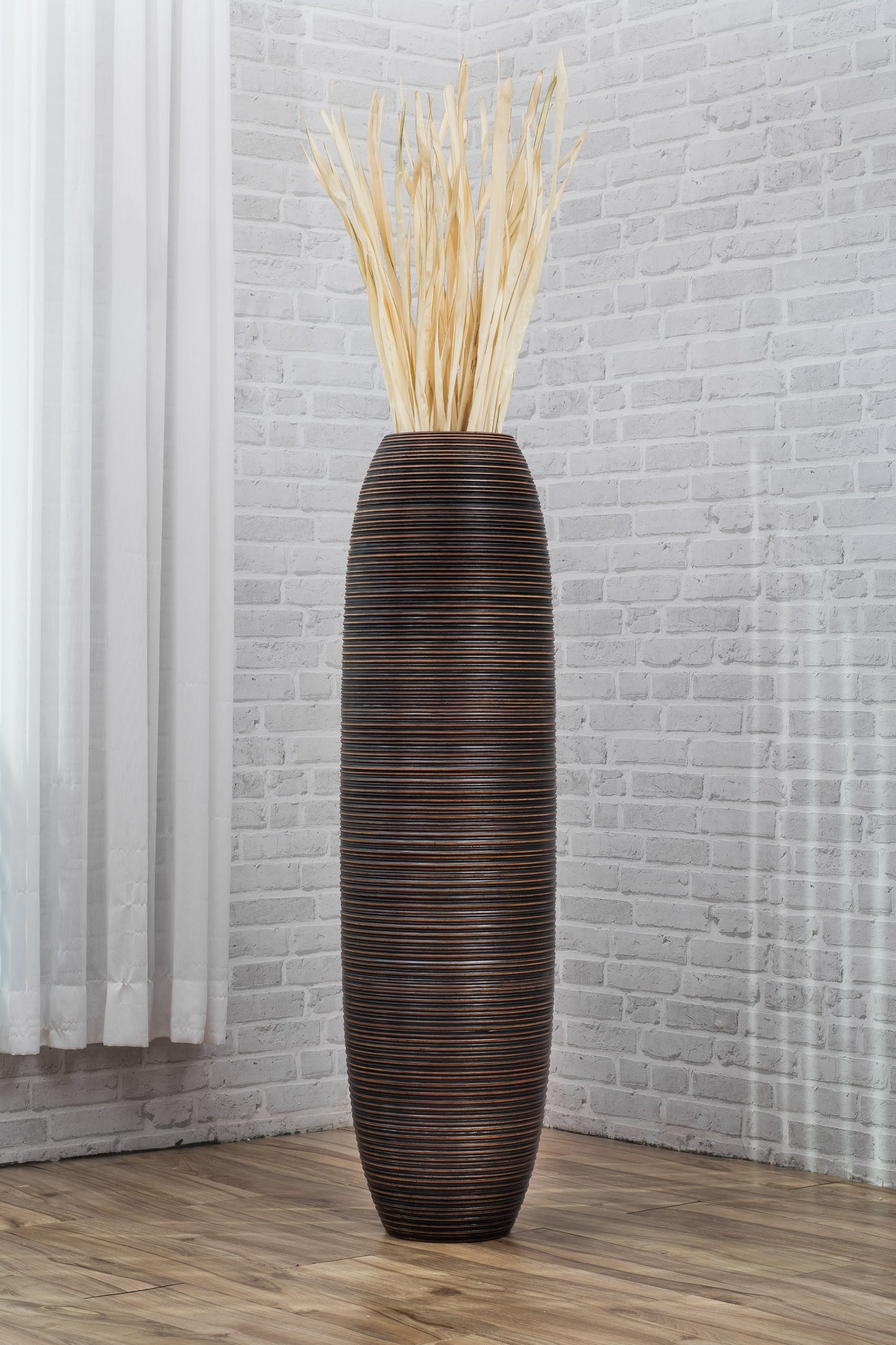 Large Mango Wood Floor Vase – Handcrafted Decorative Highlight from Thailand, brown, 41 inches