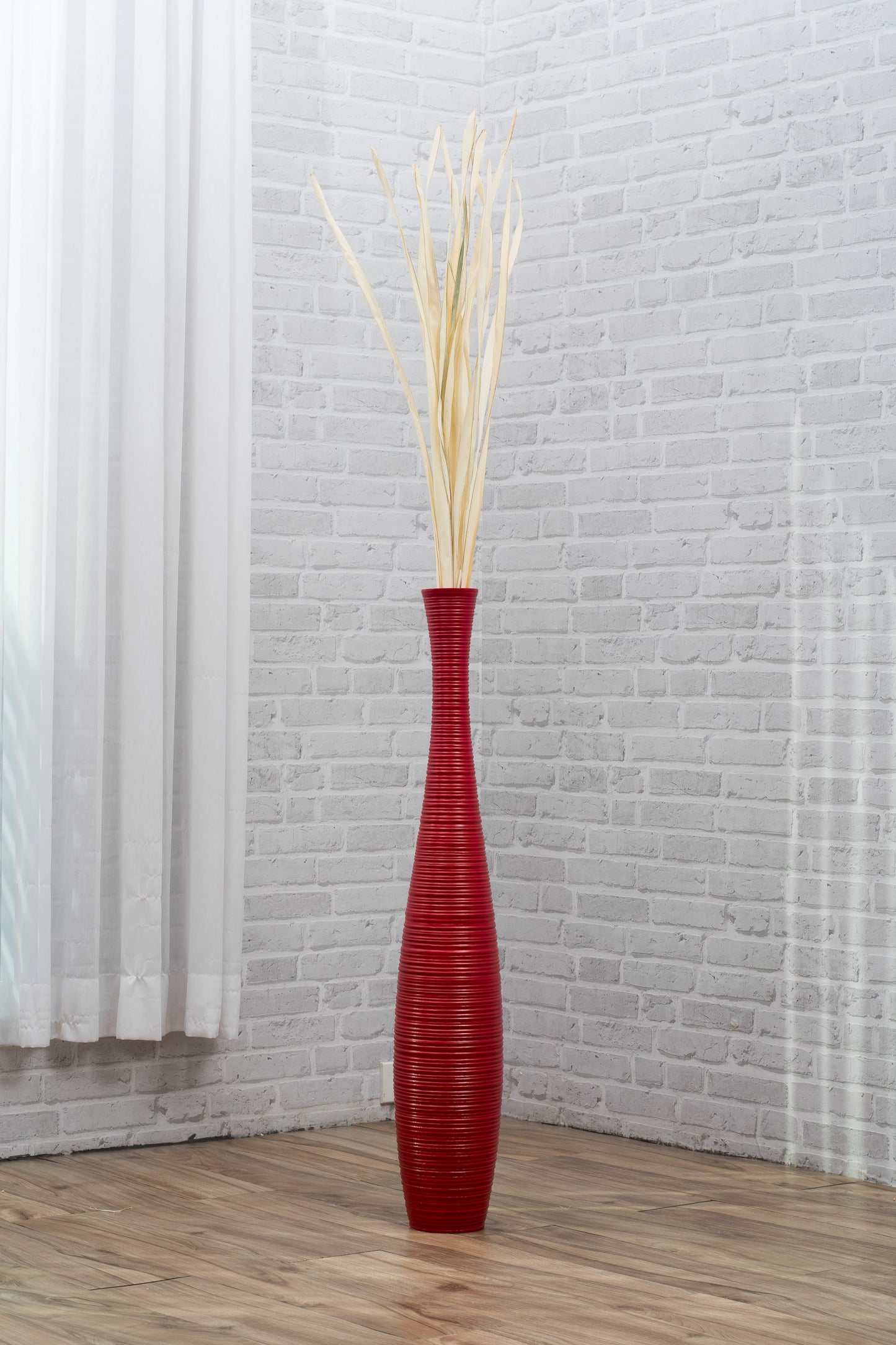 Large Mango Wood Floor Vase – Handcrafted Decorative Highlight from Thailand, red, 34 inches