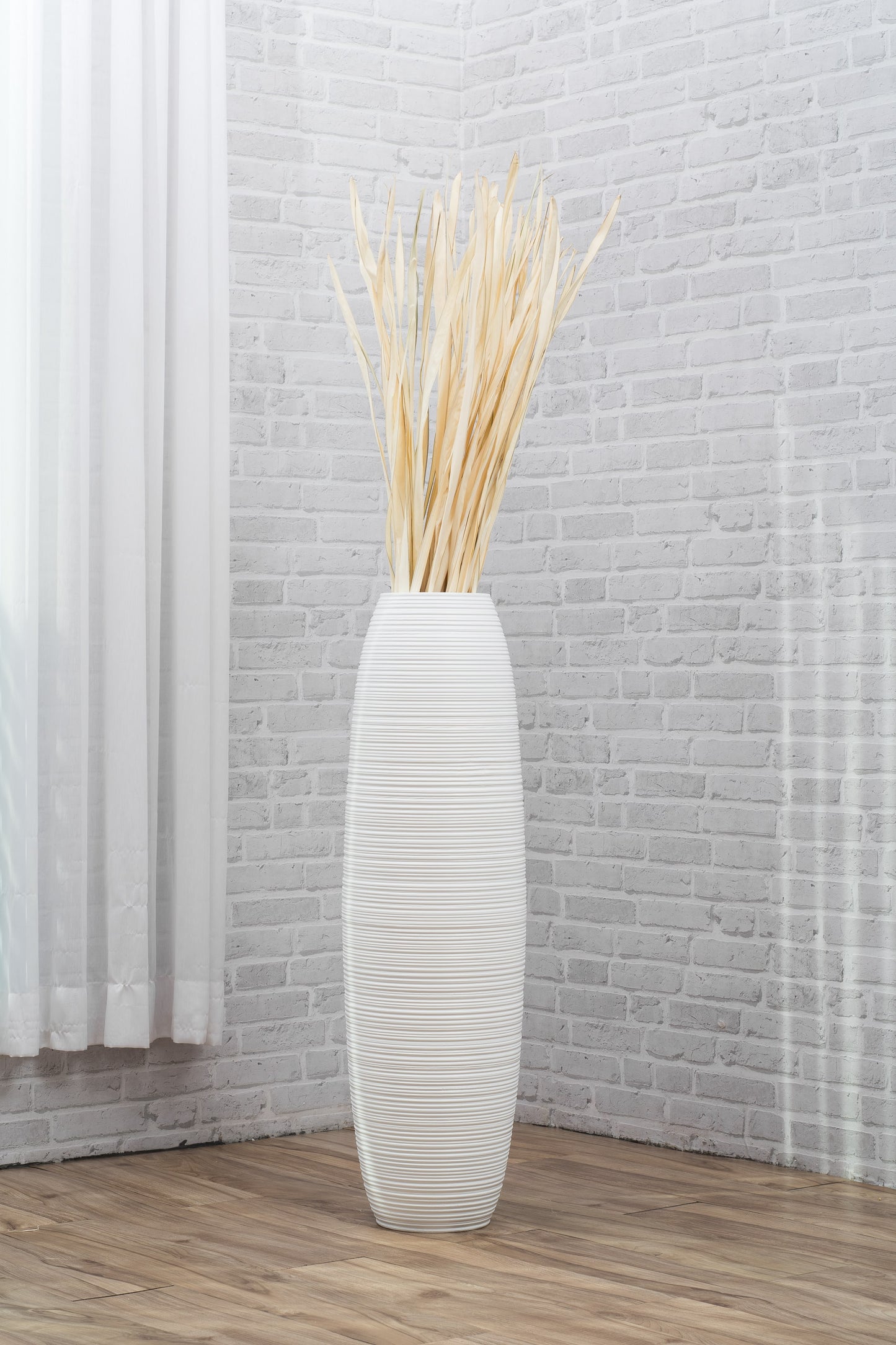 Large Mango Wood Floor Vase – Handcrafted Decorative Highlight from Thailand, white, 41 inches