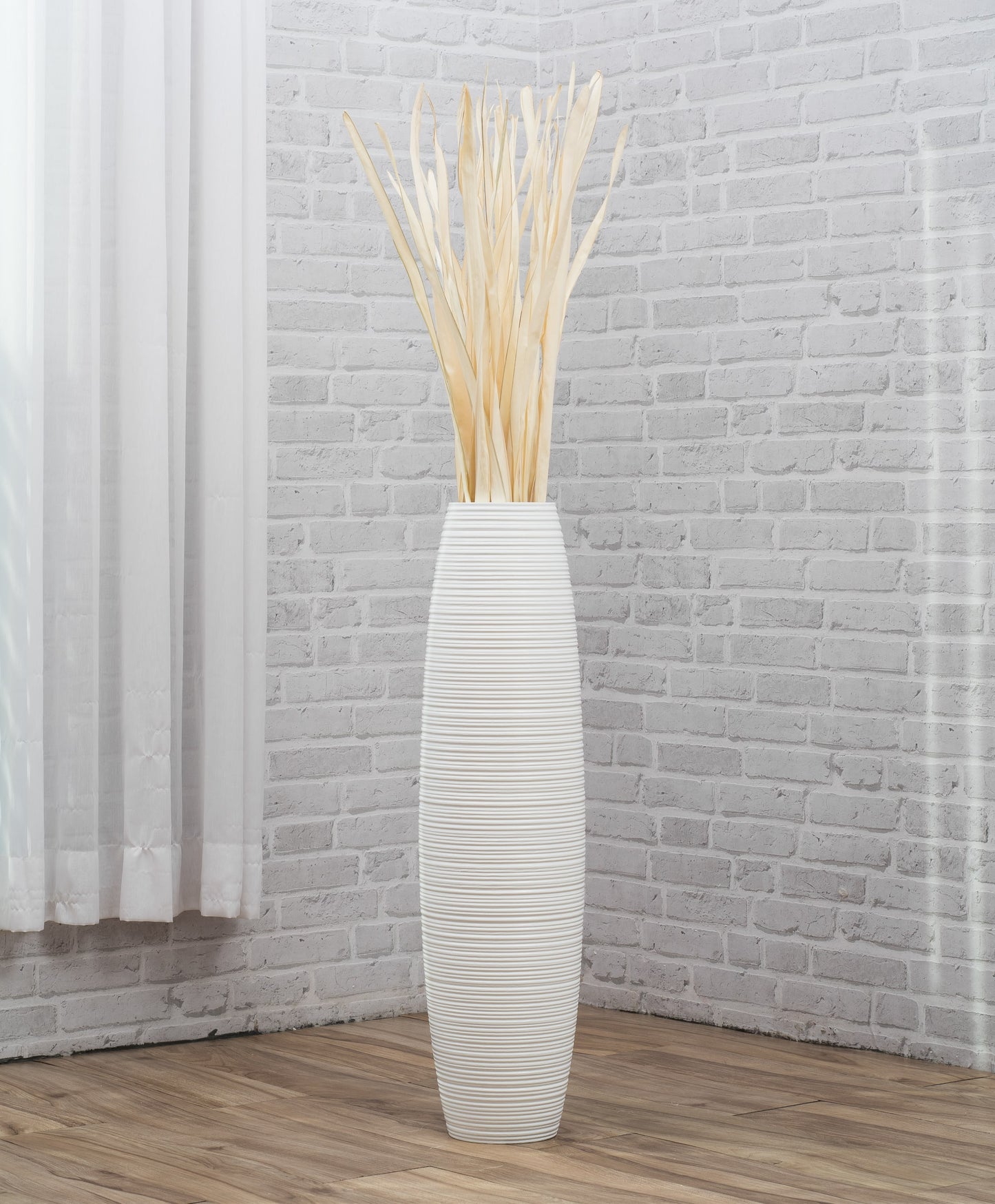 Large Mango Wood Floor Vase – Handcrafted Decorative Highlight from Thailand, white, 26 inches