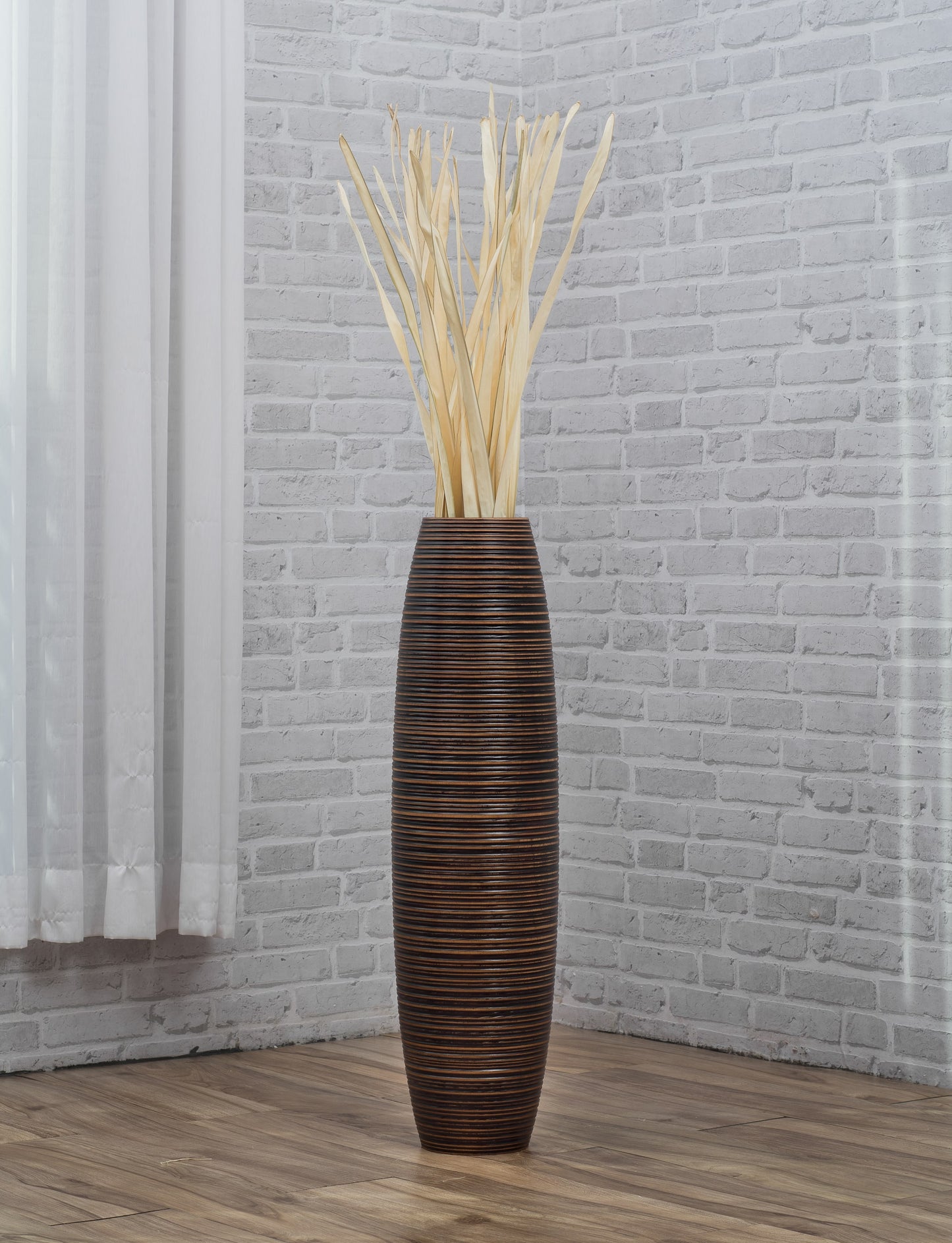 Large Mango Wood Floor Vase – Handcrafted Decorative Highlight from Thailand, brown, 26 inches