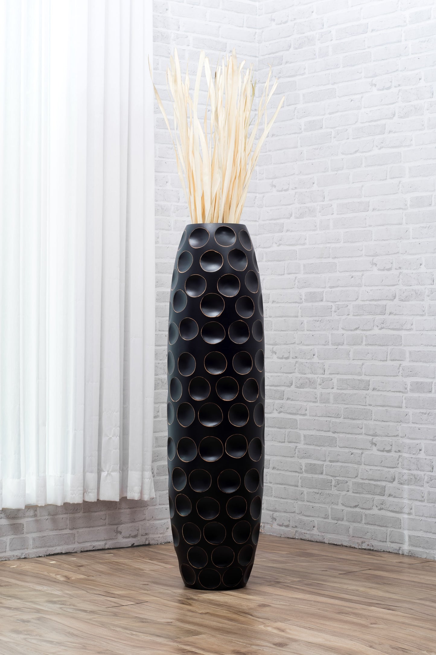Large Mango Wood Floor Vase – Handcrafted Decorative Highlight from Thailand, black, 41 inches