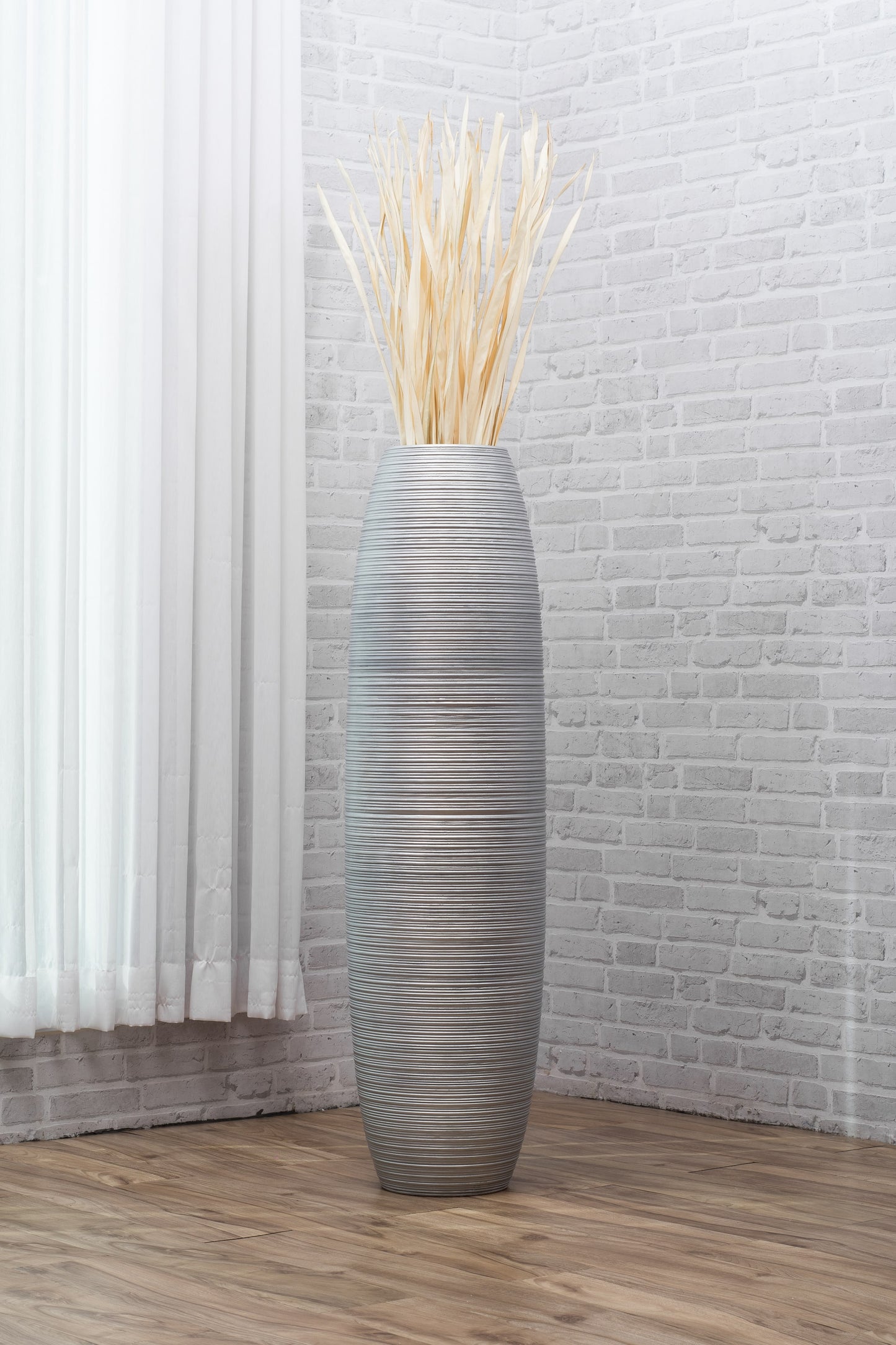 Large Mango Wood Floor Vase – Handcrafted Decorative Highlight from Thailand, silver, 41 inches