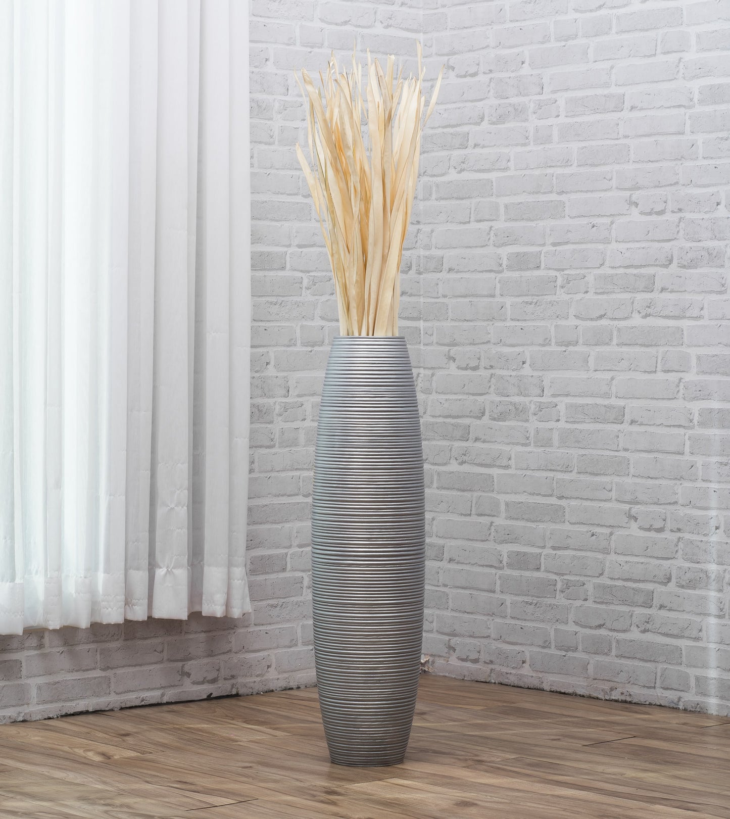 Large Mango Wood Floor Vase – Handcrafted Decorative Highlight from Thailand, silver, 26 inches