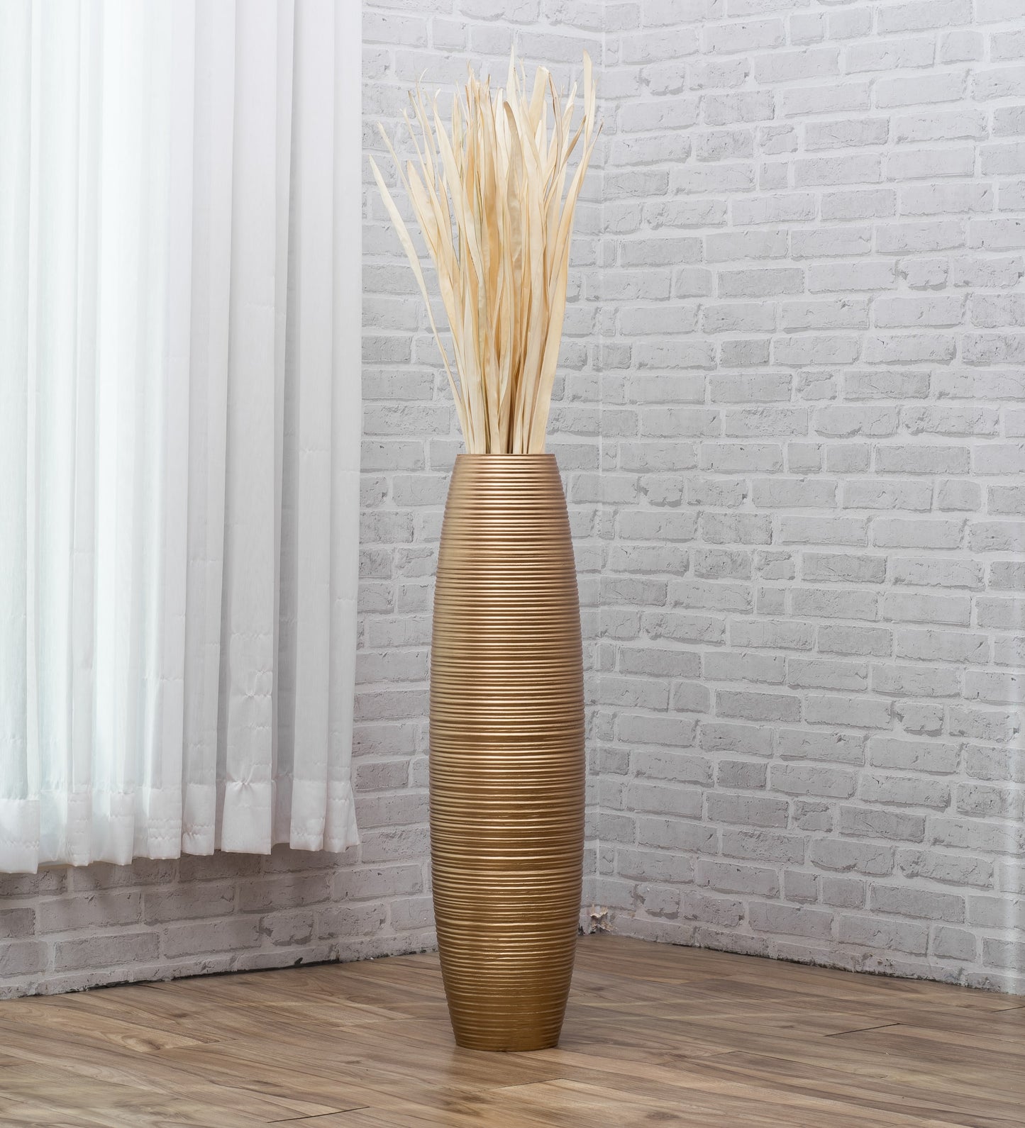 Large Mango Wood Floor Vase – Handcrafted Decorative Highlight from Thailand, gold, 26 inches