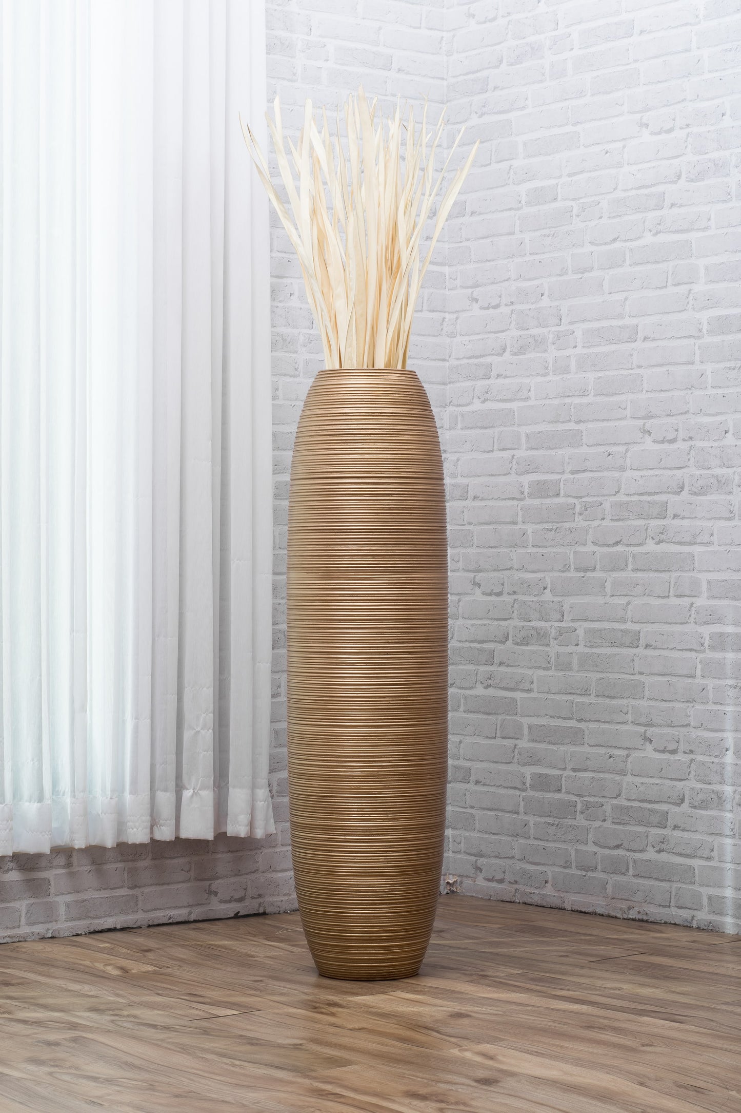 Large Mango Wood Floor Vase – Handcrafted Decorative Highlight from Thailand, gold, 41 inches
