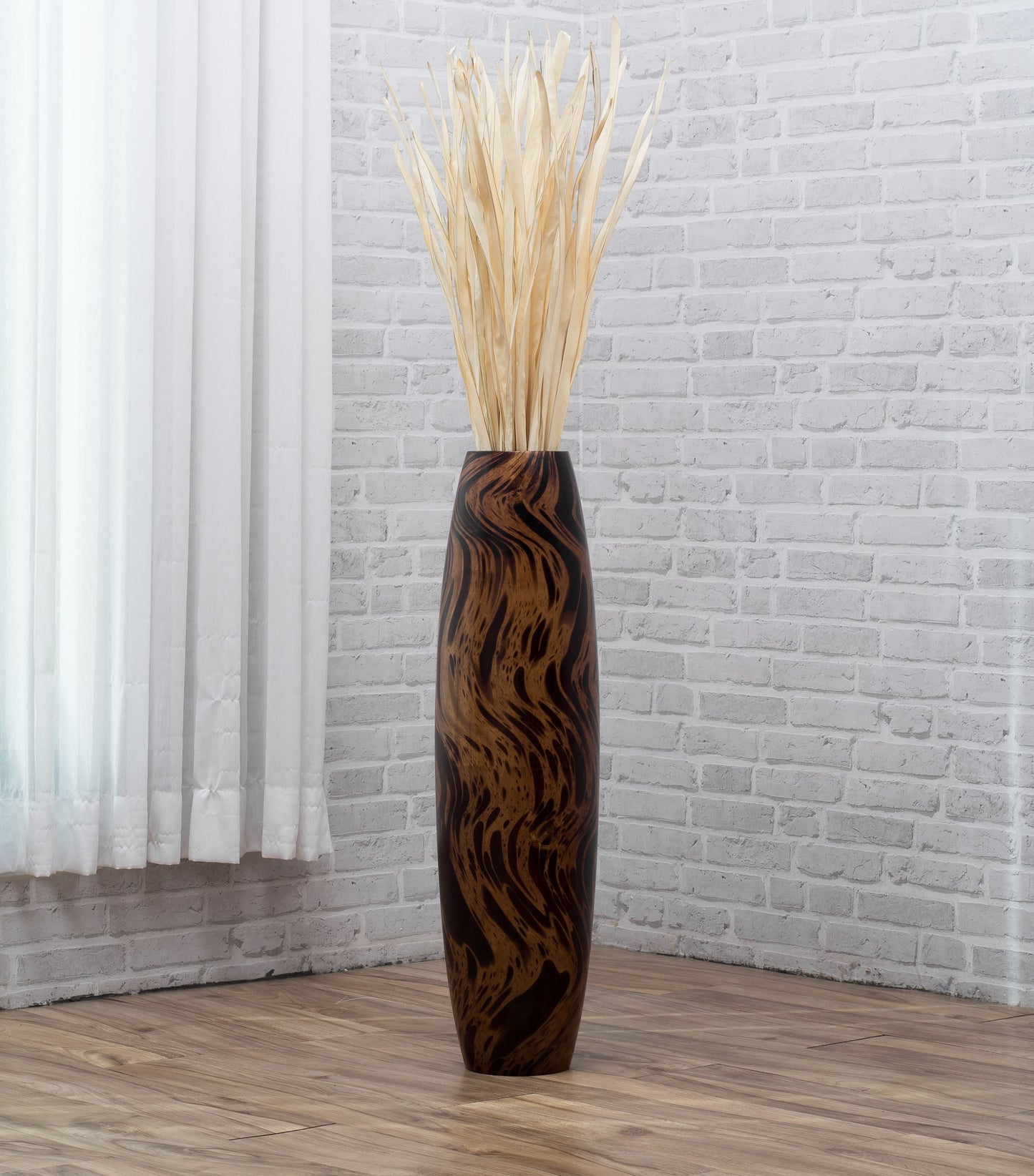 Large Mango Wood Floor Vase – Handcrafted Decorative Highlight from Thailand, brown, light brown, 26 inches