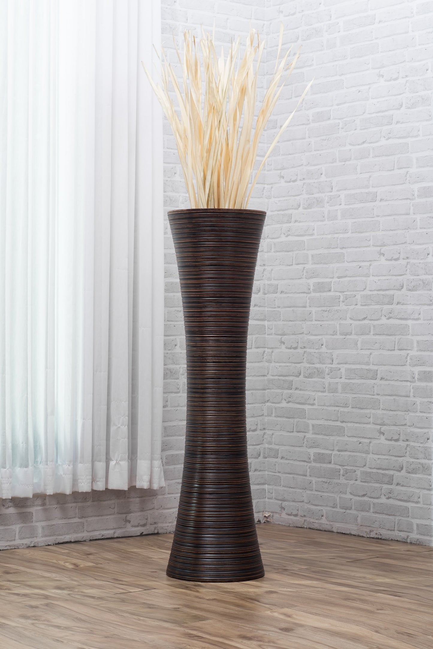 Large Mango Wood Floor Vase – Handcrafted Decorative Highlight from Thailand, brown, 41 inches