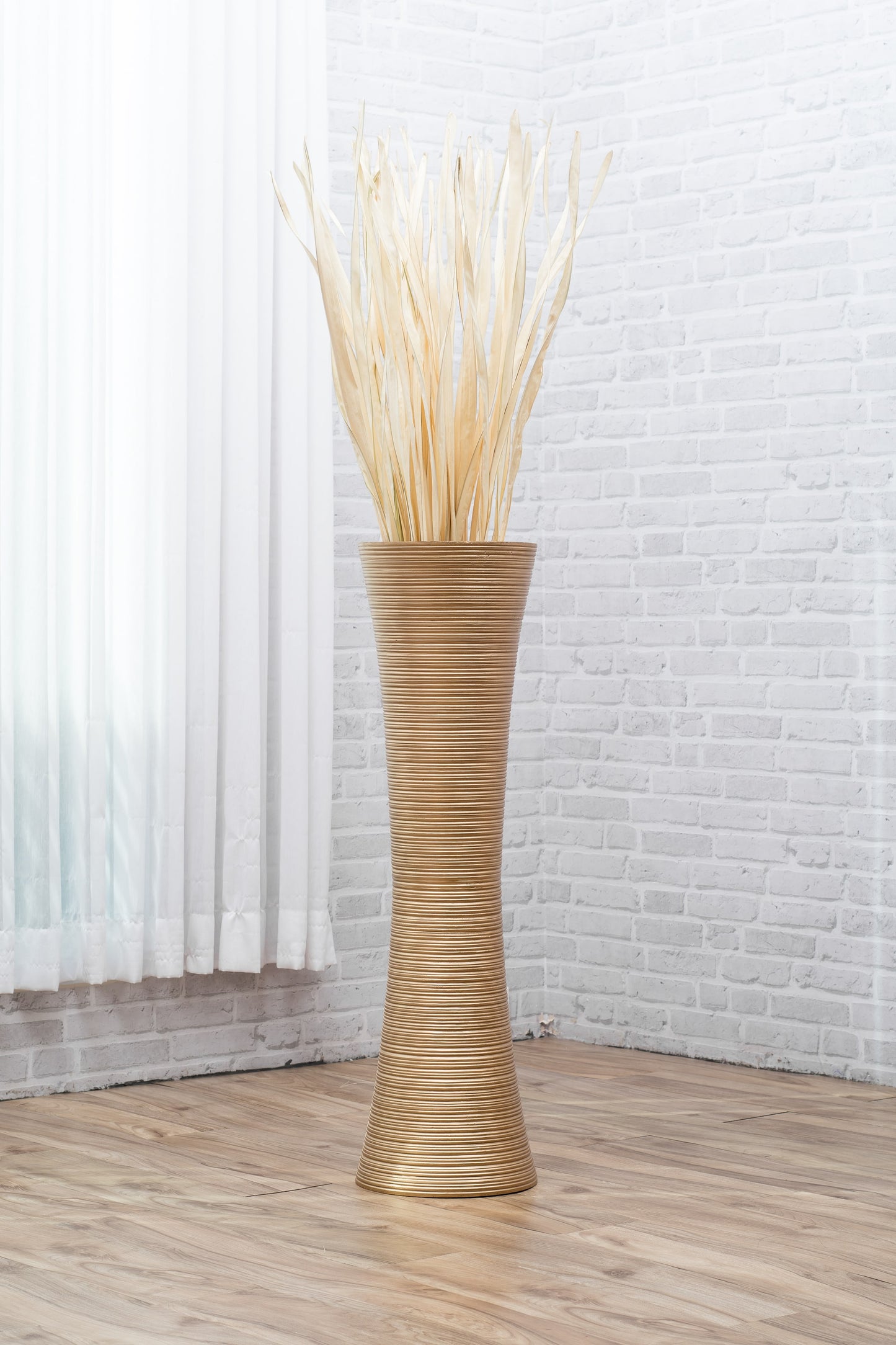 Large Mango Wood Floor Vase – Handcrafted Decorative Highlight from Thailand, gold, 34 inches