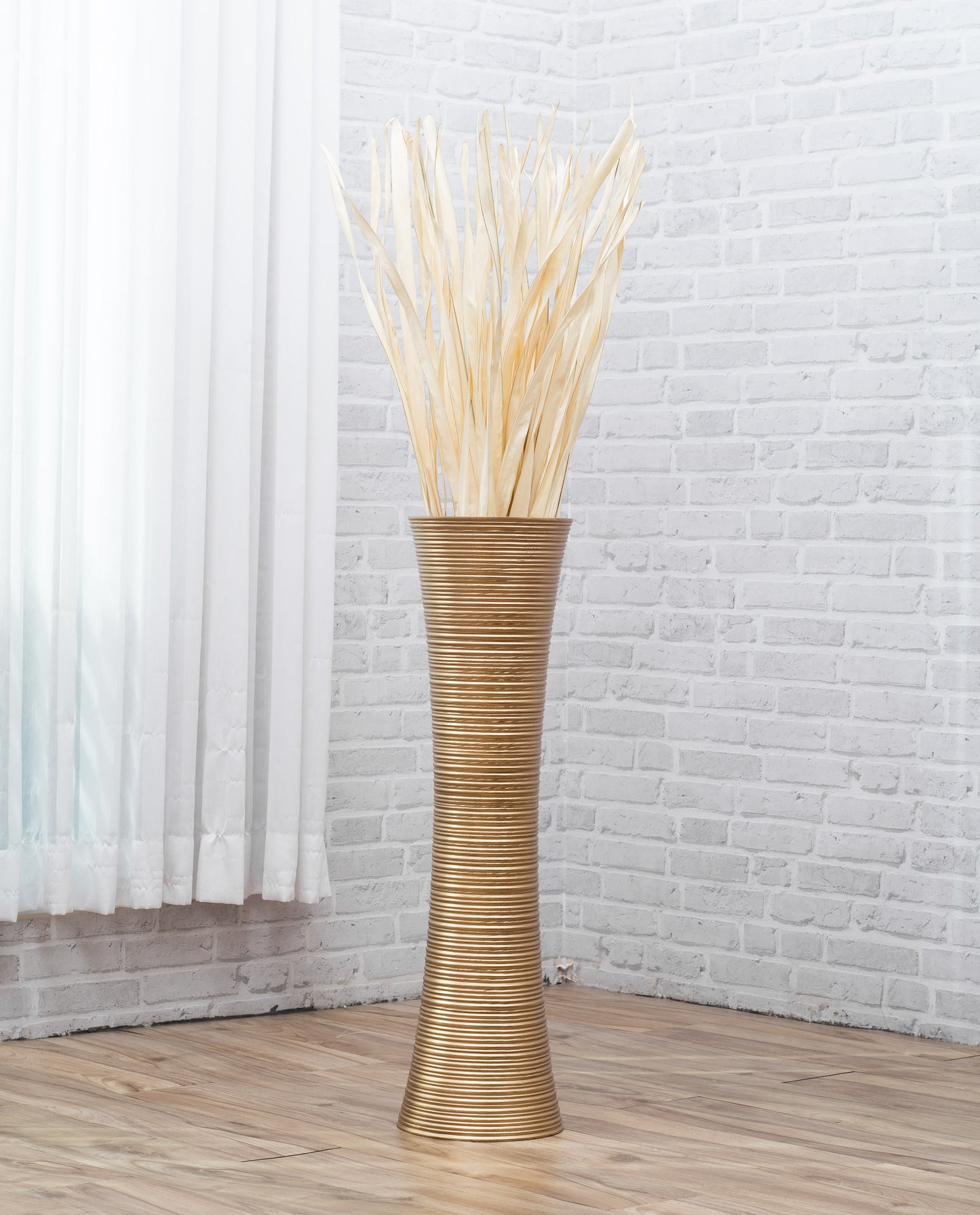 Large Mango Wood Floor Vase – Handcrafted Decorative Highlight from Thailand, gold, 26 inches