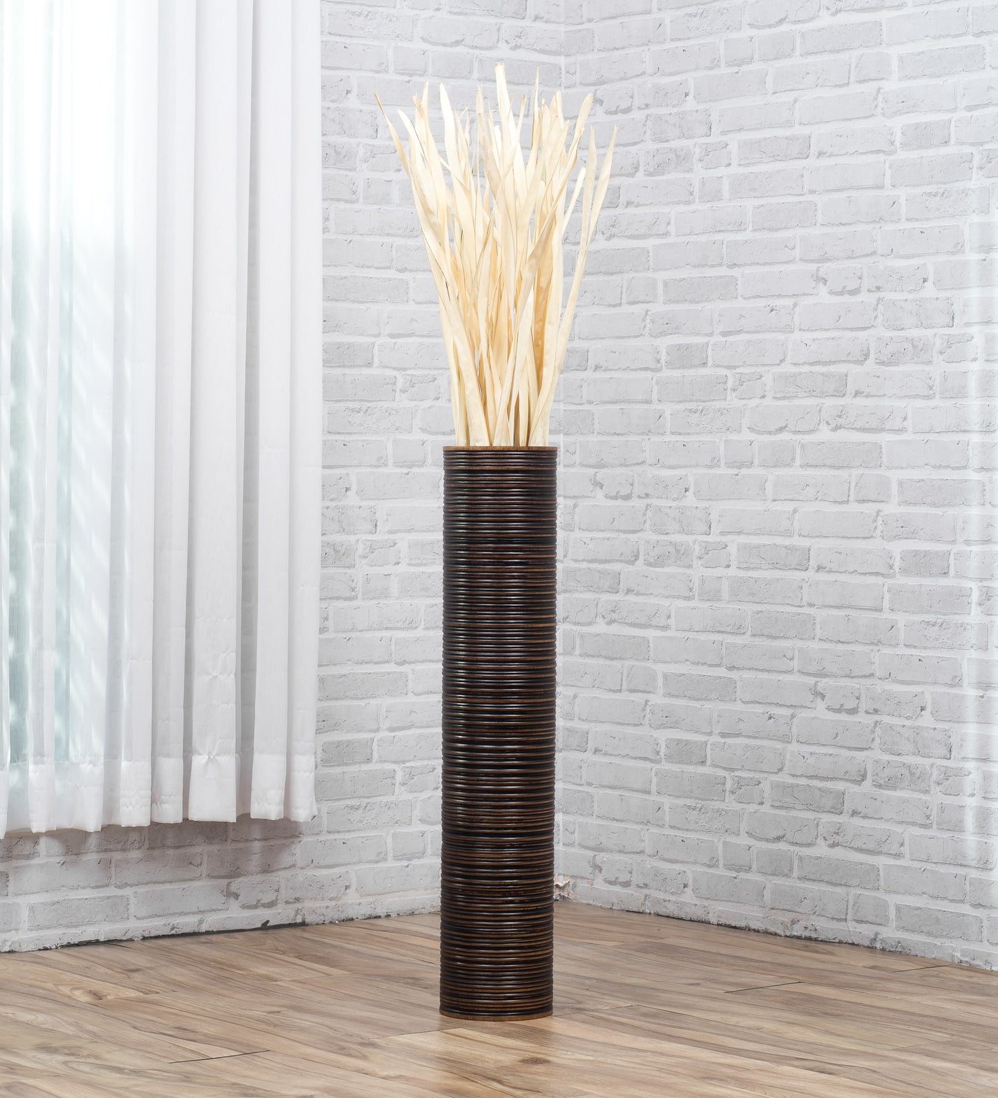 Large Mango Wood Floor Vase – Handcrafted Decorative Highlight from Thailand, brown, 26 inches