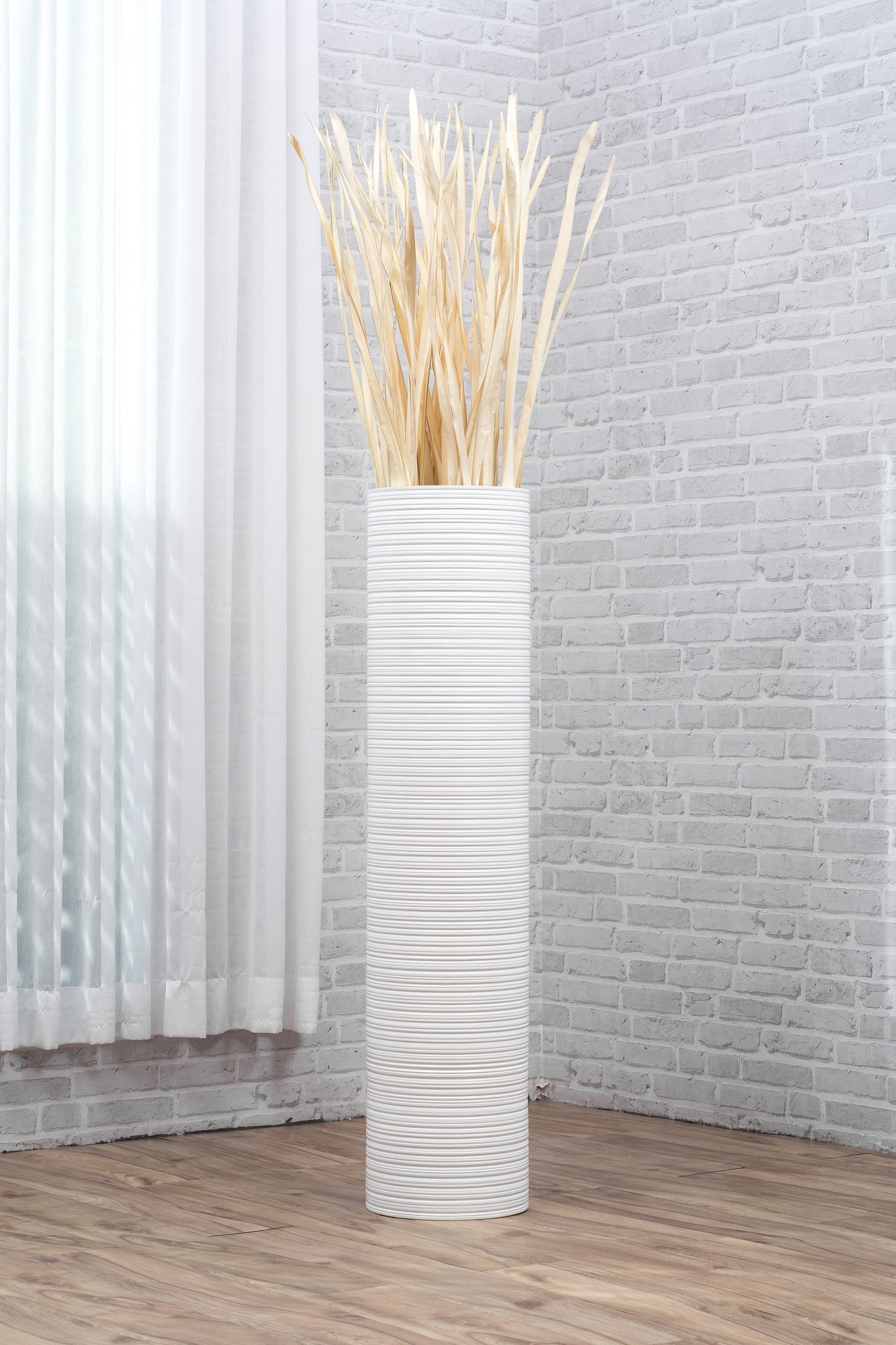 Large Mango Wood Floor Vase – Handcrafted Decorative Highlight from Thailand, white, 41 inches