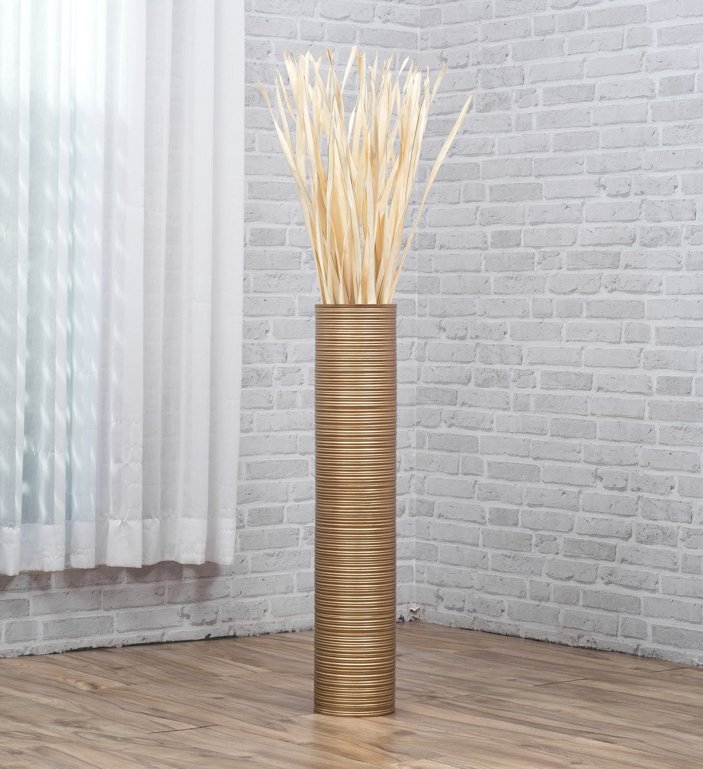 Large Mango Wood Floor Vase – Handcrafted Decorative Highlight from Thailand, gold, 26 inches