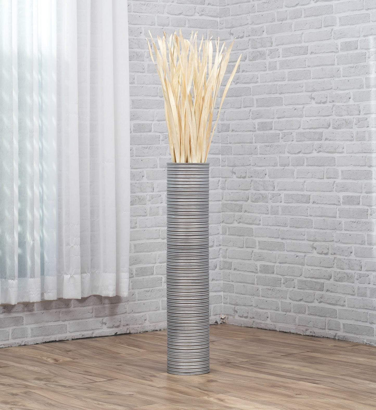 Large Mango Wood Floor Vase – Handcrafted Decorative Highlight from Thailand, silver, 26 inches