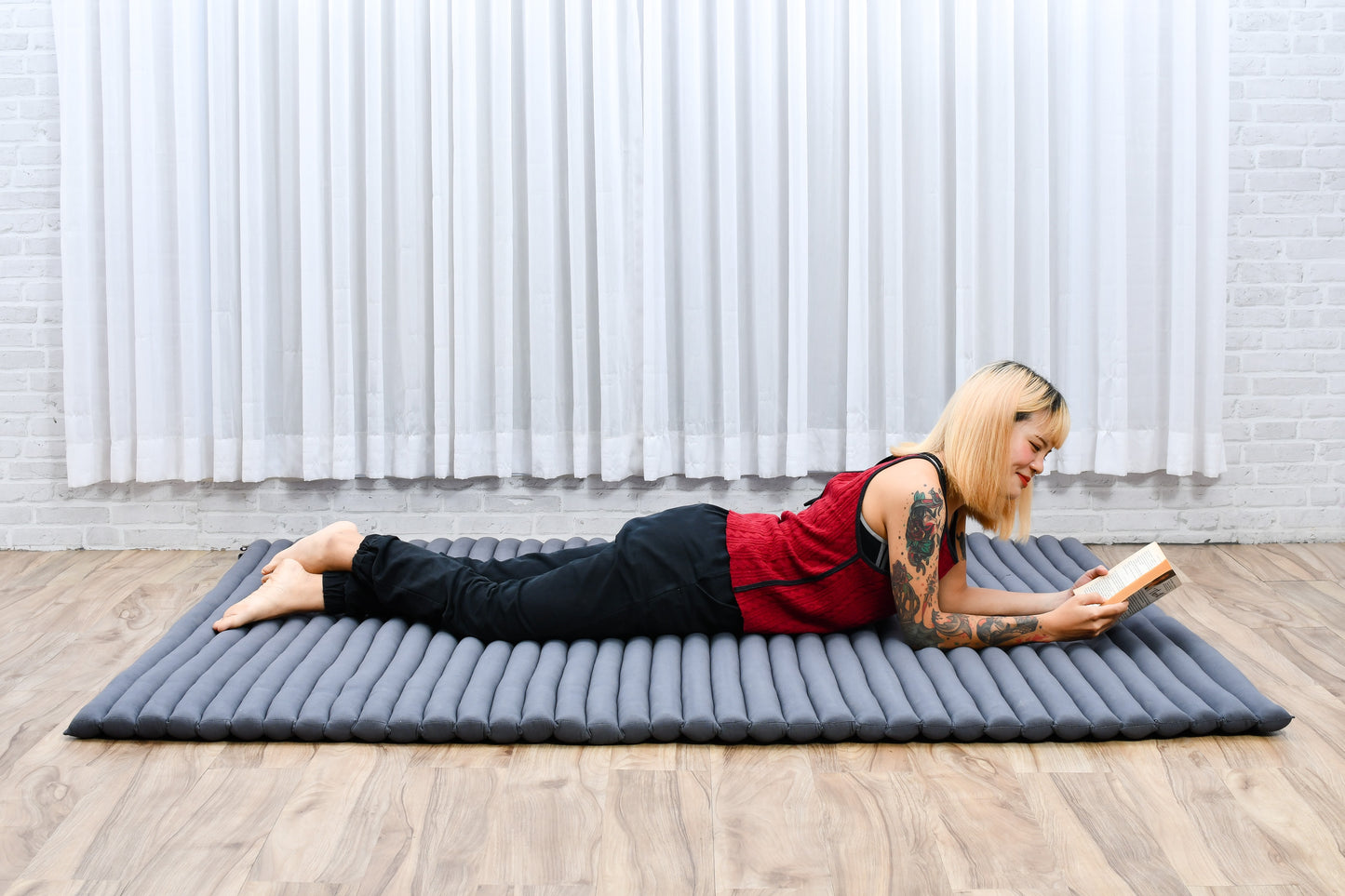 Kapok Roll-Up Mattress – Foldable Sleeping & Relax Mat with Cotton Cover for Home & Outdoor Use, Cl13 - Grey, XL: 75x57