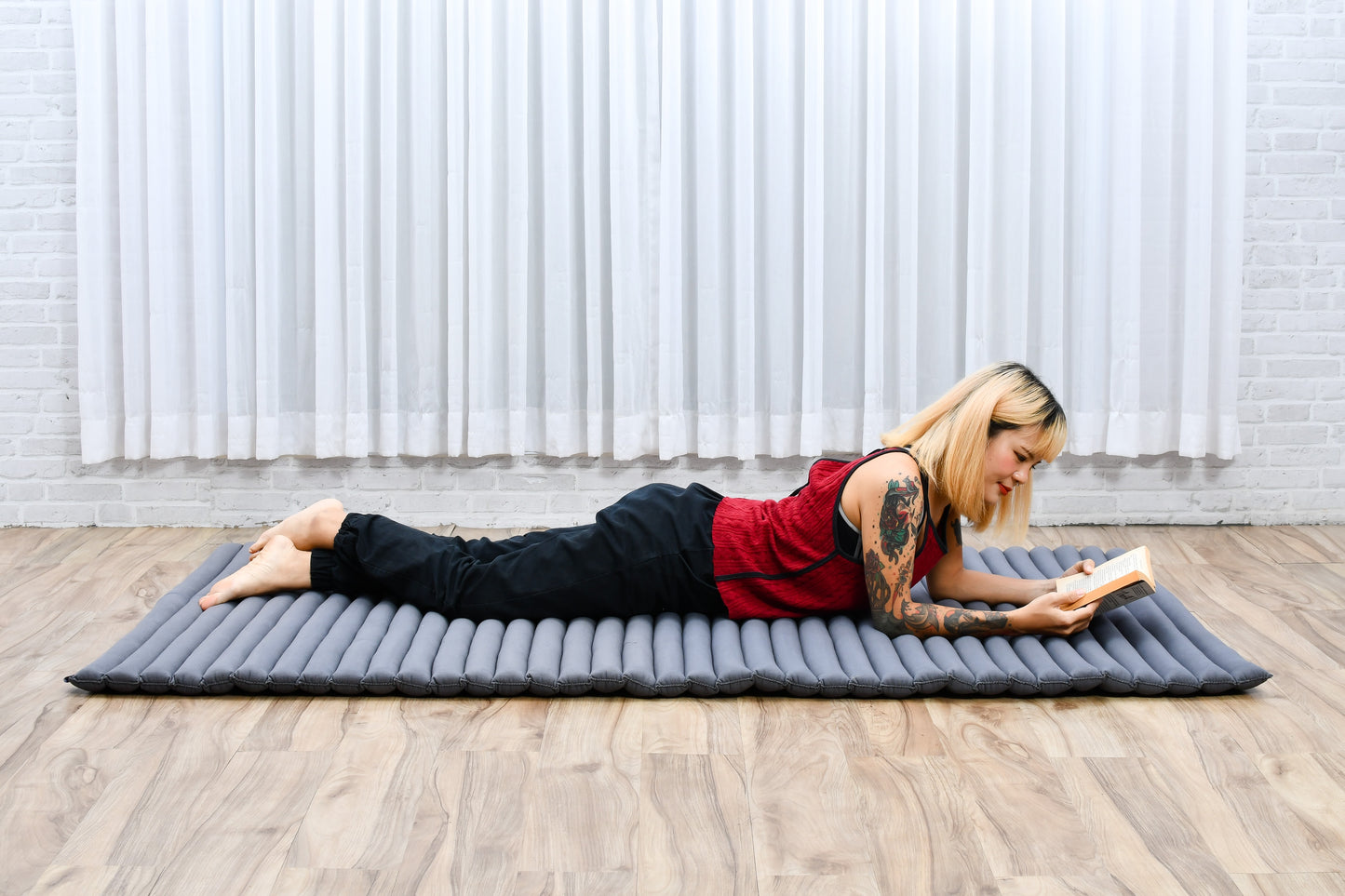 Kapok Roll-Up Mattress – Foldable Sleeping & Relax Mat with Cotton Cover for Home & Outdoor Use, Cl13 - Grey, L: 75x39